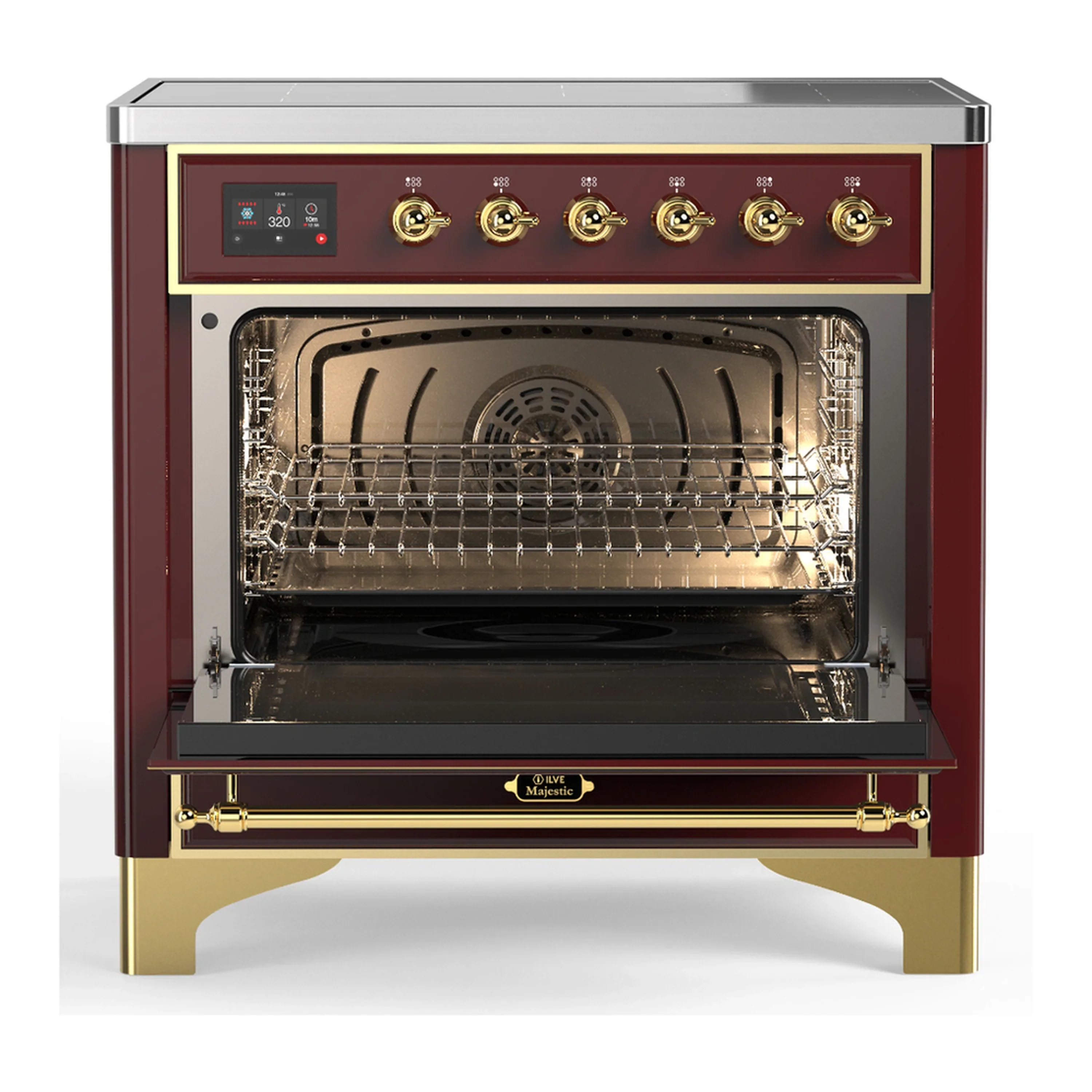 ILVE Majestic III 36-Inch Induction Range with 6 Induction Elements and Solid Door Electric Oven in Burgundy with Brass Trim (UMIB36QNR3BUG) - Image 4