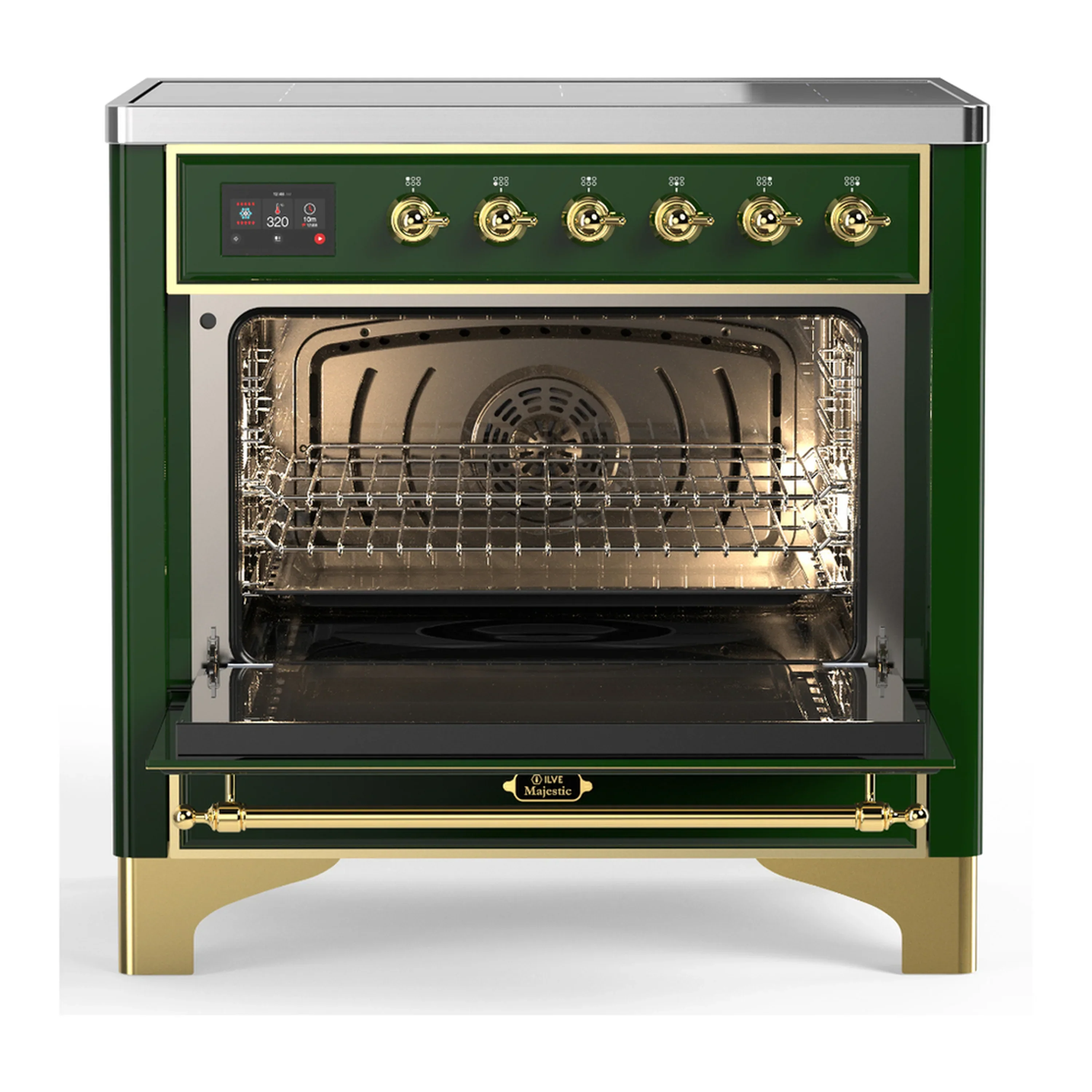 ILVE Majestic III 36-Inch Induction Range with 6 Induction Elements and Triple Glass Door Electric Oven in Emerald Green with Brass Trim (UMIB36NR3EGG) - Image 4