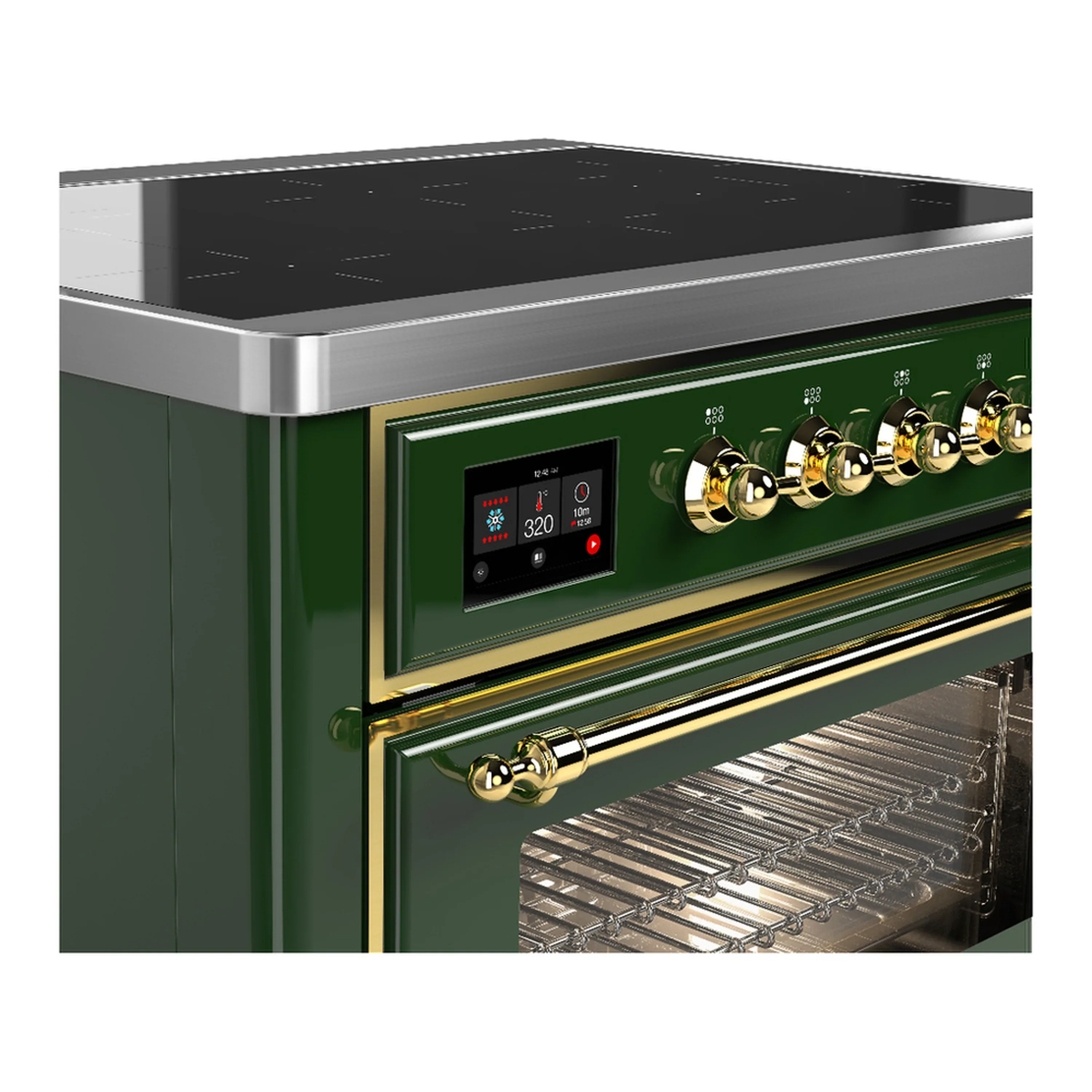 ILVE Majestic III 36-Inch Induction Range with 6 Induction Elements and Triple Glass Door Electric Oven in Emerald Green with Brass Trim (UMIB36NR3EGG) - Image 5