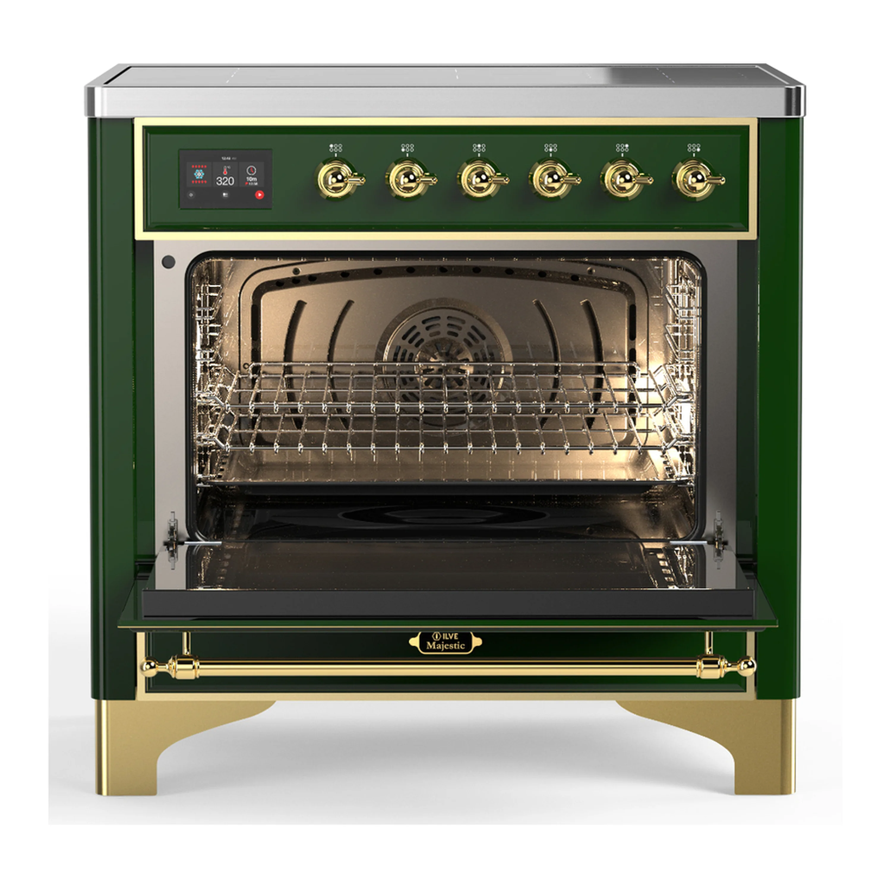 ILVE Majestic III 36-Inch Induction Range with 6 Induction Elements and Solid Door Electric Oven in Emerald Green with Brass Trim (UMIB36QNR3EGG) - Image 4