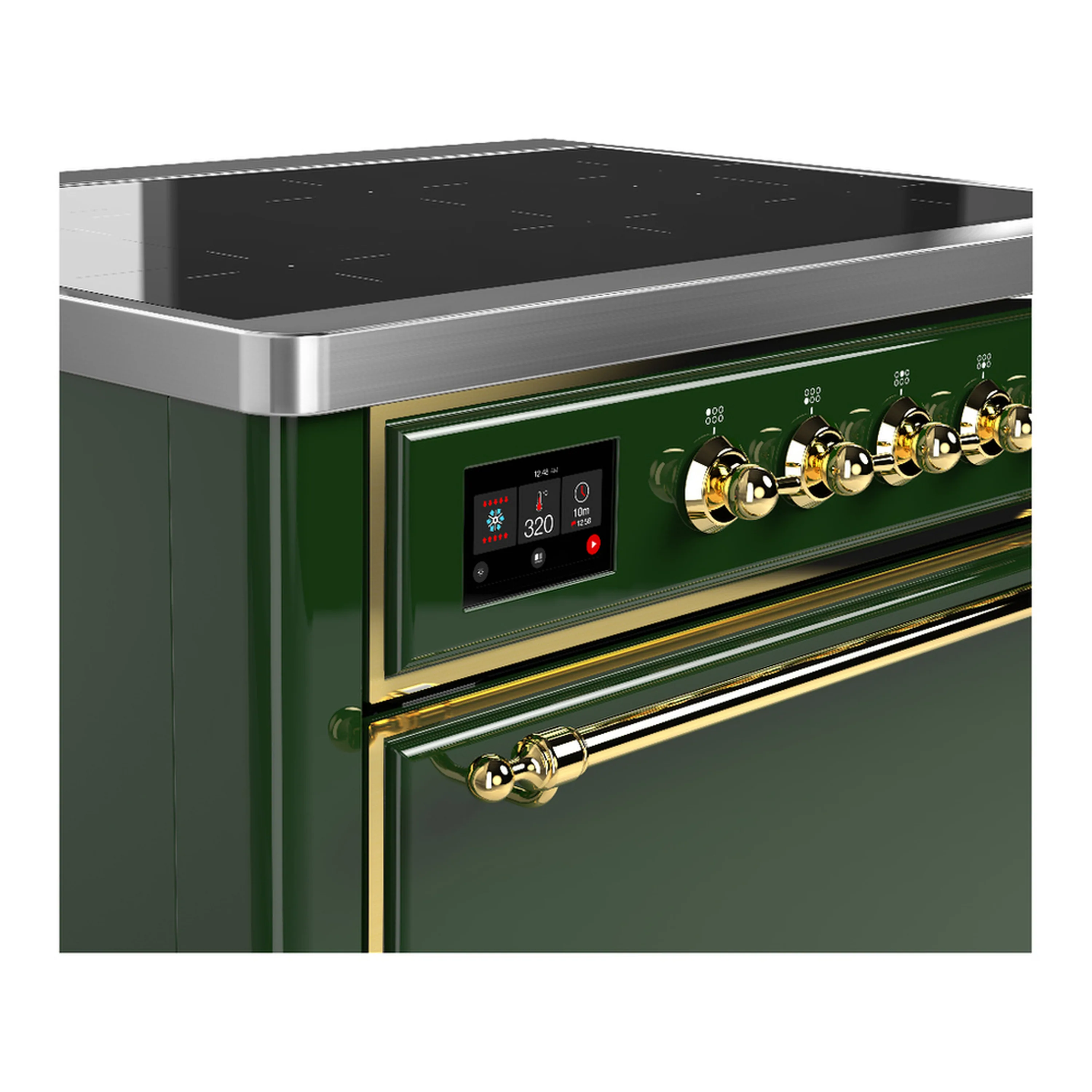 ILVE Majestic III 36-Inch Induction Range with 6 Induction Elements and Solid Door Electric Oven in Emerald Green with Brass Trim (UMIB36QNR3EGG) - Image 5