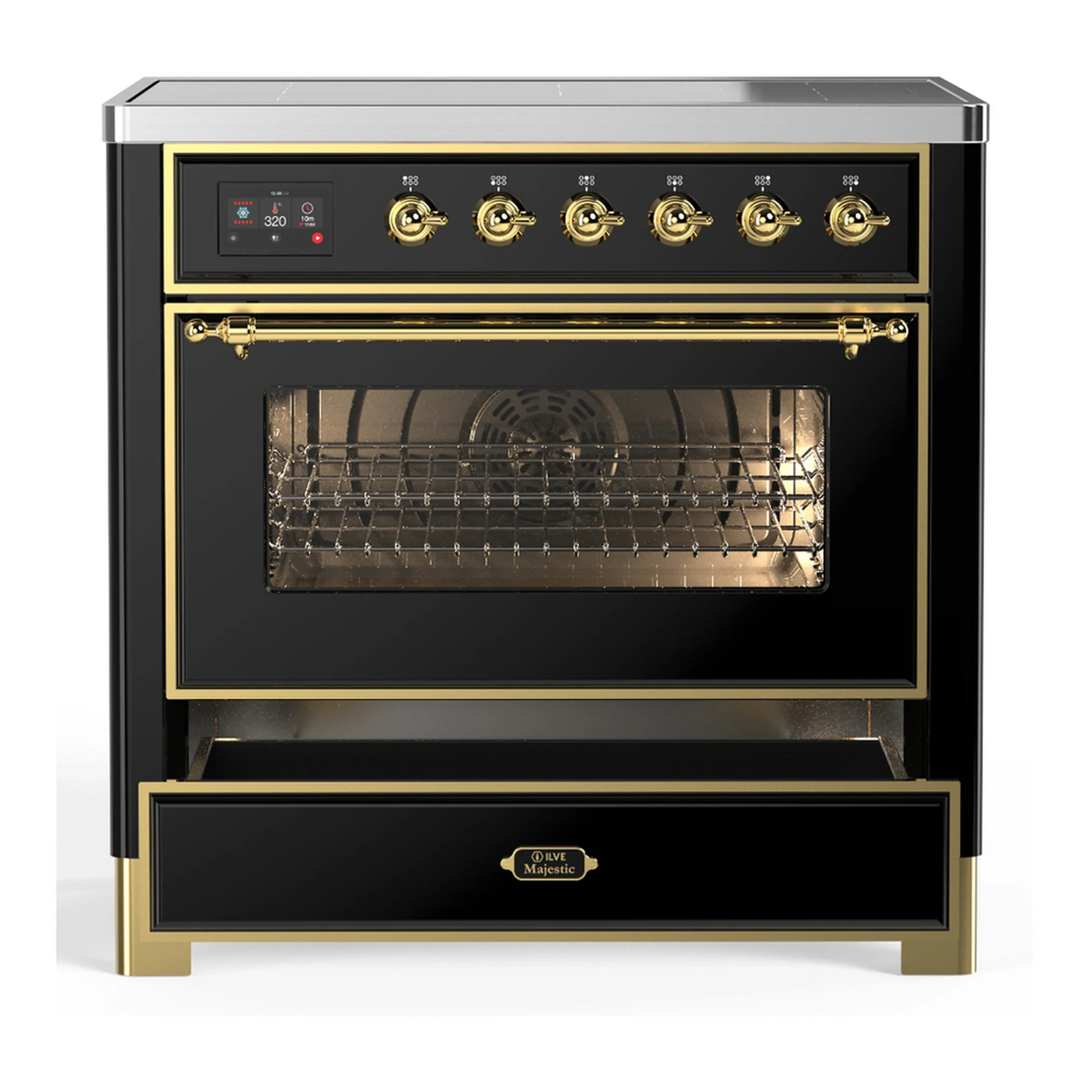 ILVE Majestic III 36-Inch Induction Range with 6 Induction Elements and Triple Glass Door Electric Oven in Glossy Black with Brass Trim (UMIB36NR3BKG) - Image 3