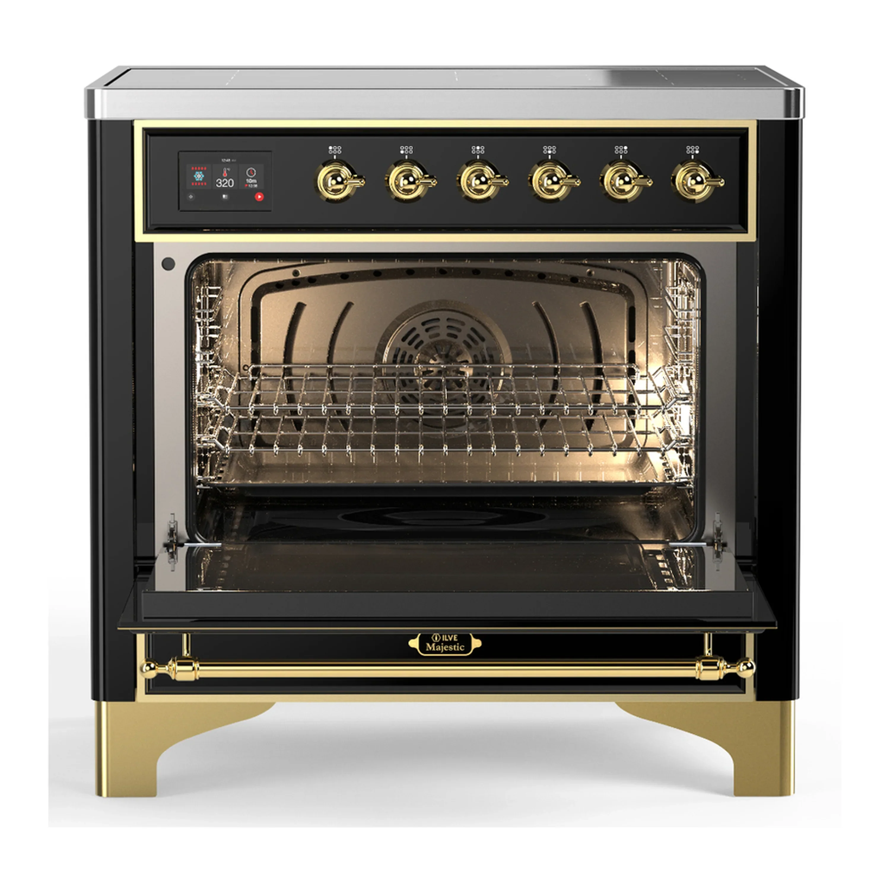 ILVE Majestic III 36-Inch Induction Range with 6 Induction Elements and Triple Glass Door Electric Oven in Glossy Black with Brass Trim (UMIB36NR3BKG) - Image 4