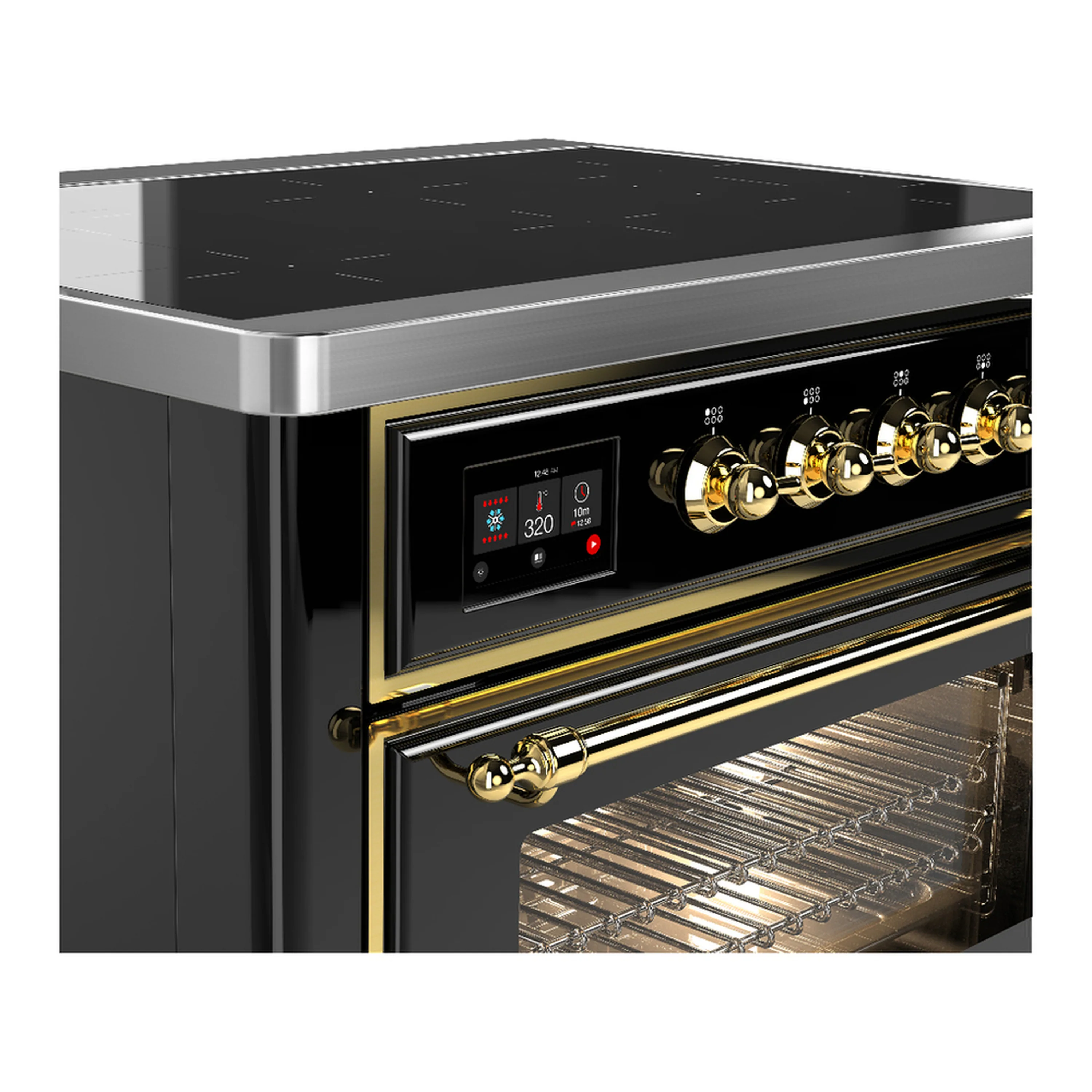 ILVE Majestic III 36-Inch Induction Range with 6 Induction Elements and Triple Glass Door Electric Oven in Glossy Black with Brass Trim (UMIB36NR3BKG) - Image 5
