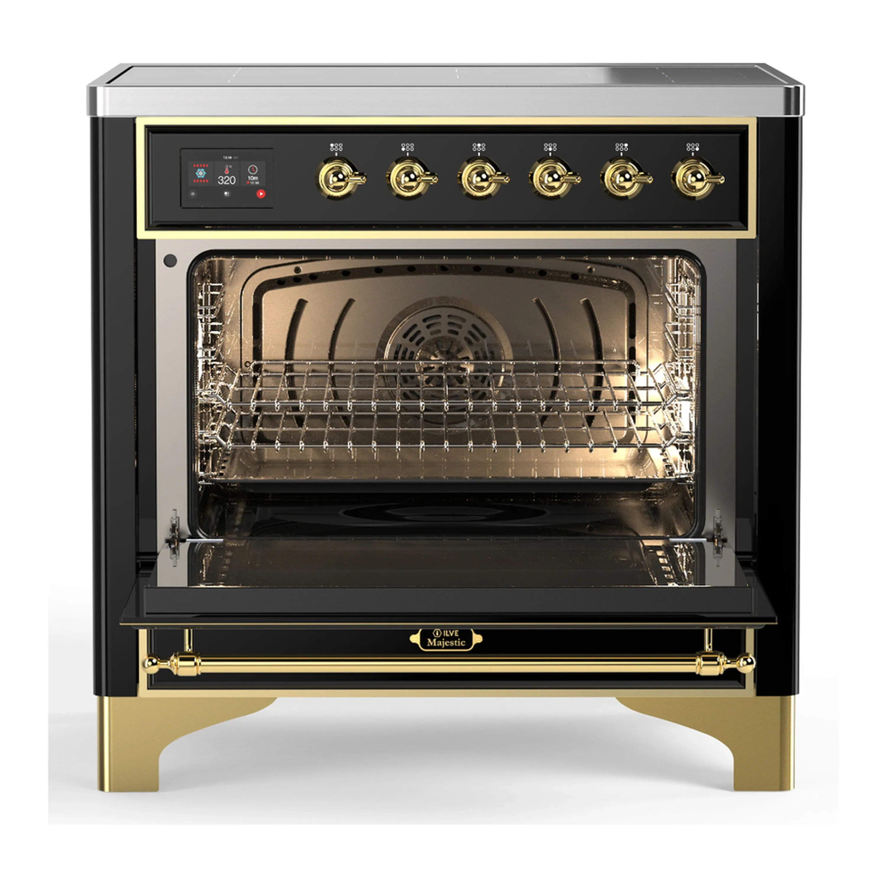 ILVE Majestic III 36-Inch Induction Range with 6 Induction Elements and Solid Door Electric Oven in Glossy Black with Brass Trim (UMIB36QNR3BKG) - Image 4