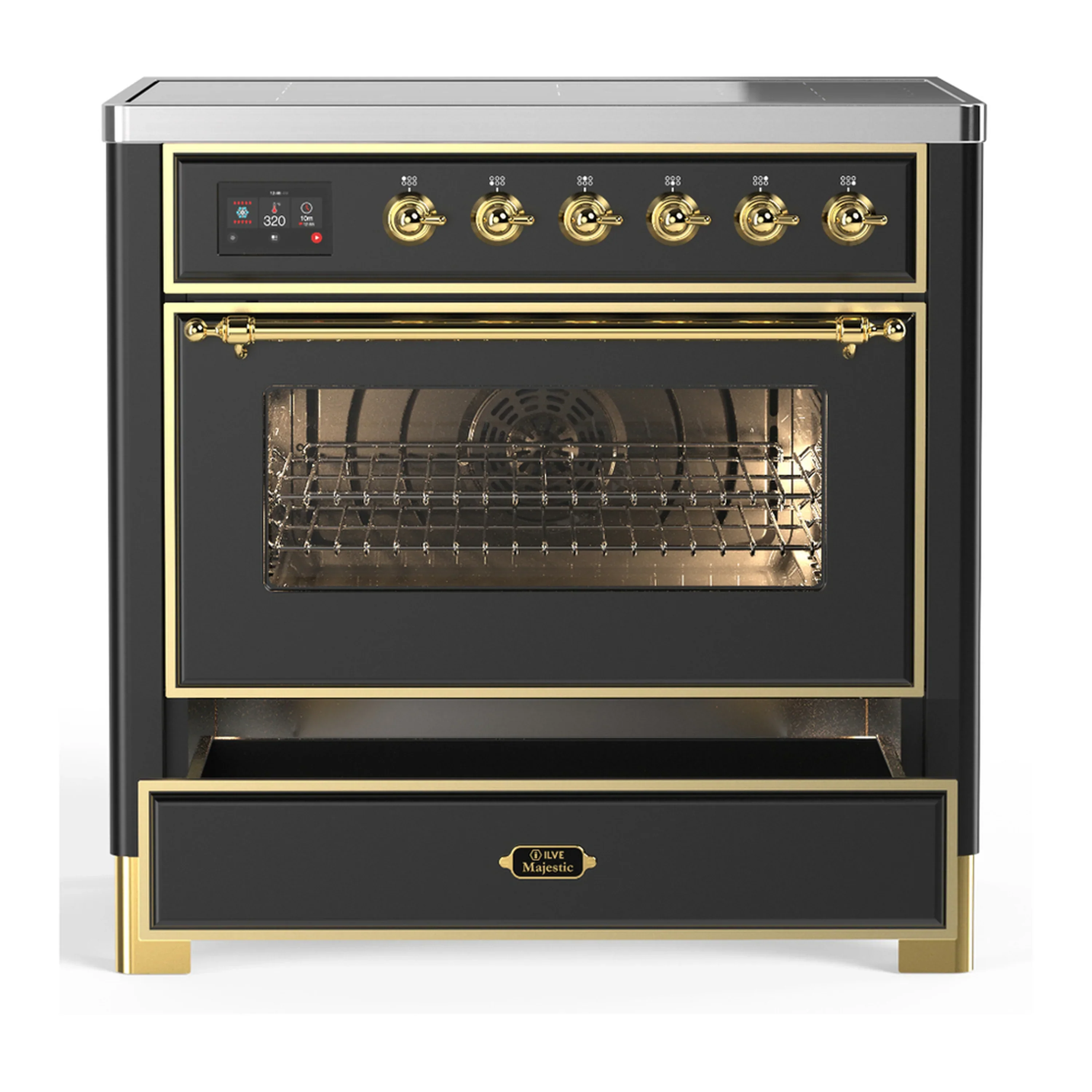 ILVE Majestic III 36-Inch Induction Range with 6 Induction Elements and Triple Glass Door Electric Oven in Matte Graphite with Brass Trim (UMIB36NR3MGG) - Image 3