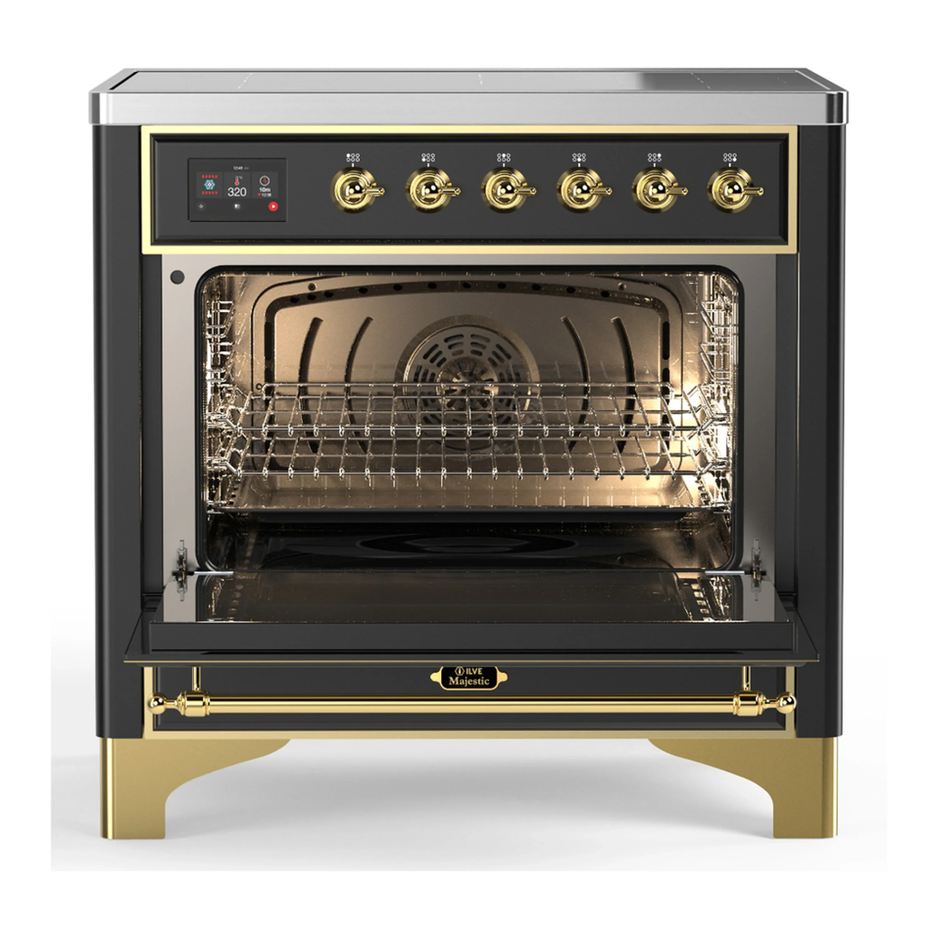 ILVE Majestic III 36-Inch Induction Range with 6 Induction Elements and Triple Glass Door Electric Oven in Matte Graphite with Brass Trim (UMIB36NR3MGG) - Image 4