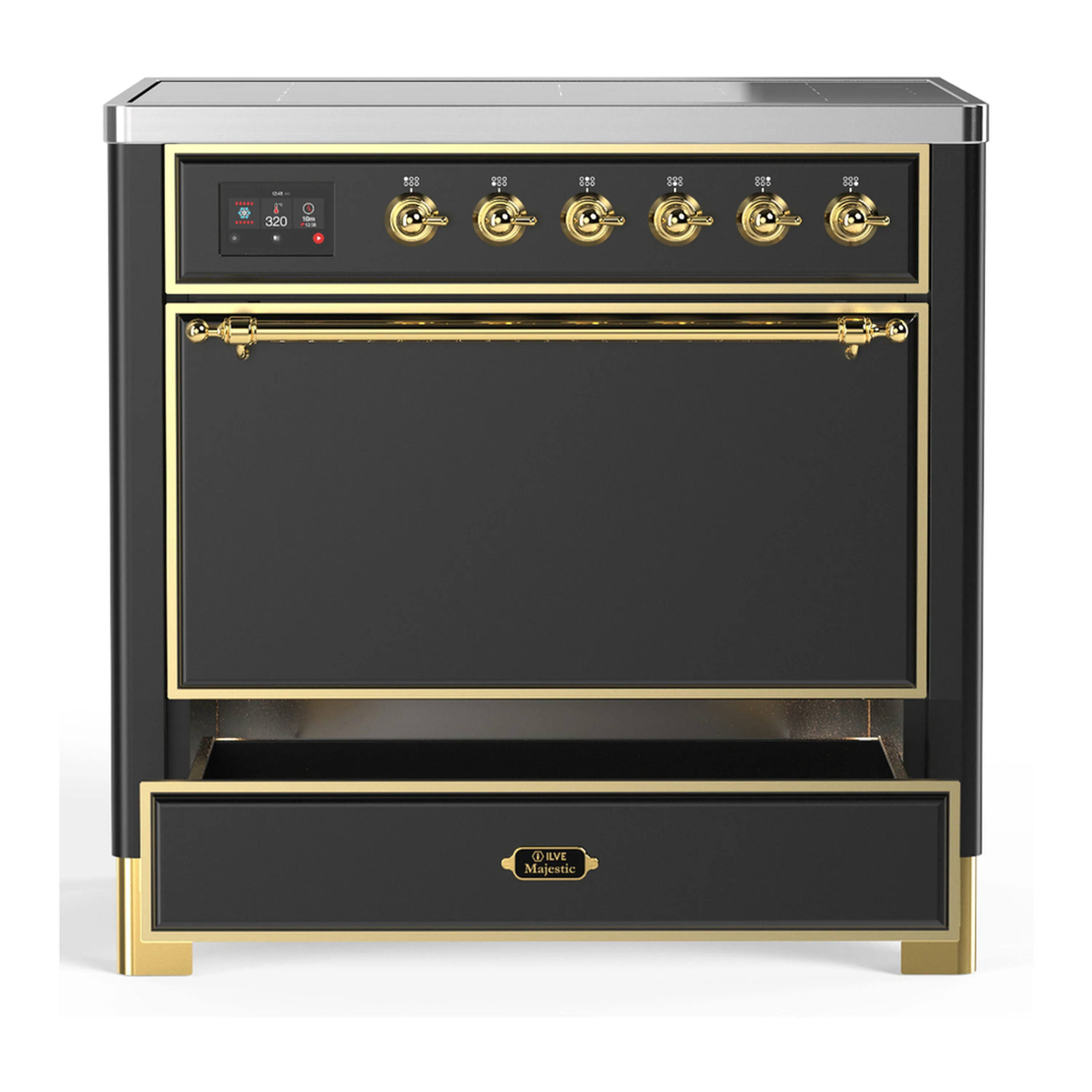 ILVE Majestic III 36-Inch Induction Range with 6 Induction Elements and Solid Door Electric Oven in Matte Graphite with Brass Trim (UMIB36QNR3MGG) - Image 3