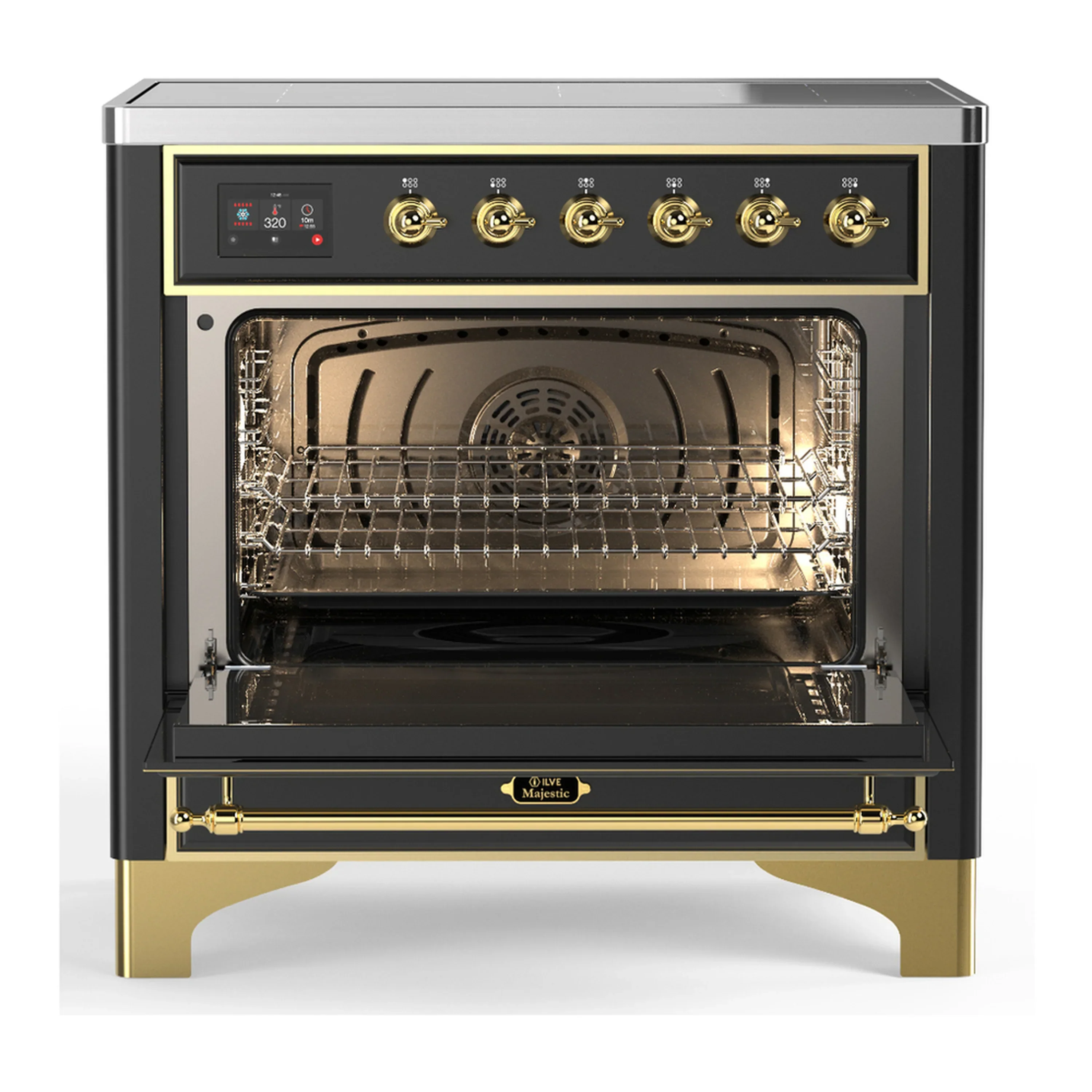 ILVE Majestic III 36-Inch Induction Range with 6 Induction Elements and Solid Door Electric Oven in Matte Graphite with Brass Trim (UMIB36QNR3MGG) - Image 4