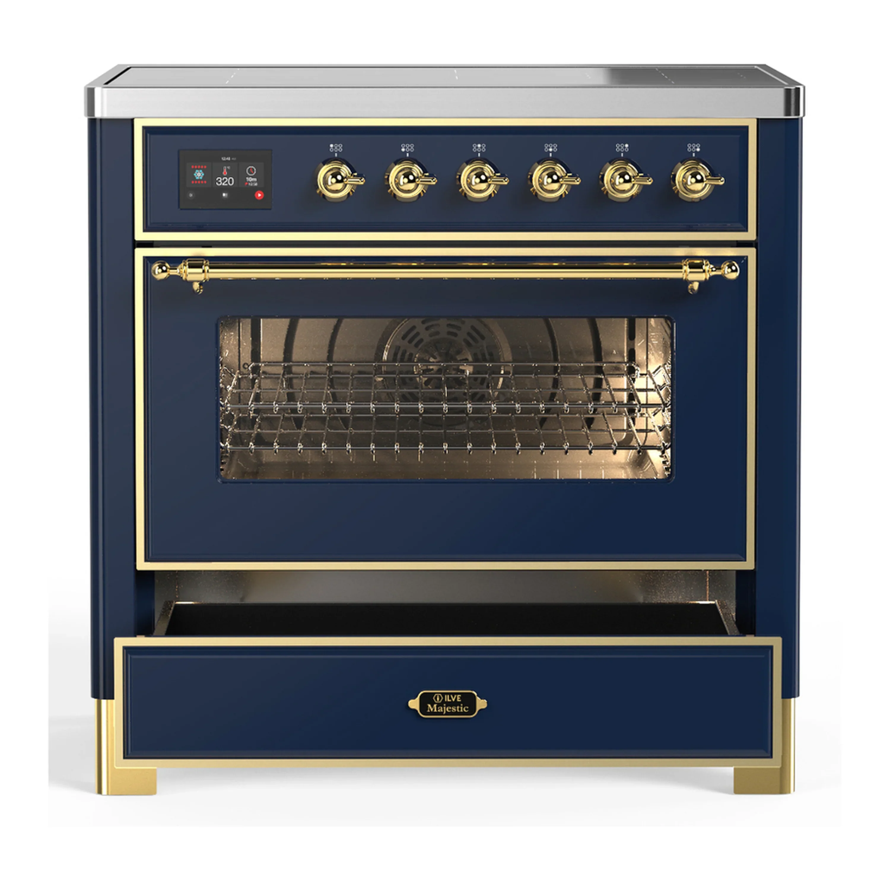 ILVE Majestic III 36-Inch Induction Range with 6 Induction Elements and Triple Glass Door Electric Oven in Mightnight Blue with Brass Trim (UMIB36NR3MBG) - Image 3