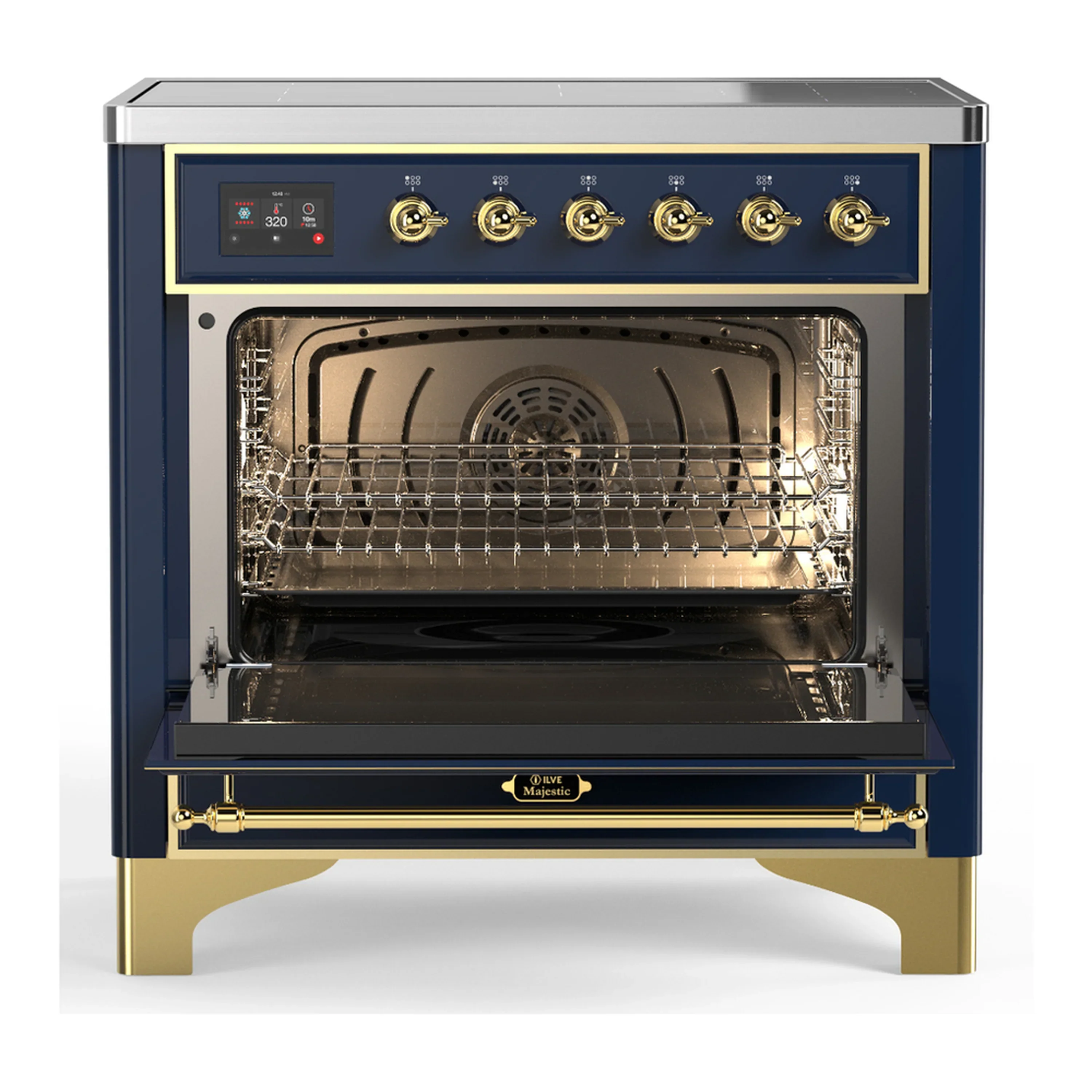 ILVE Majestic III 36-Inch Induction Range with 6 Induction Elements and Triple Glass Door Electric Oven in Mightnight Blue with Brass Trim (UMIB36NR3MBG) - Image 4
