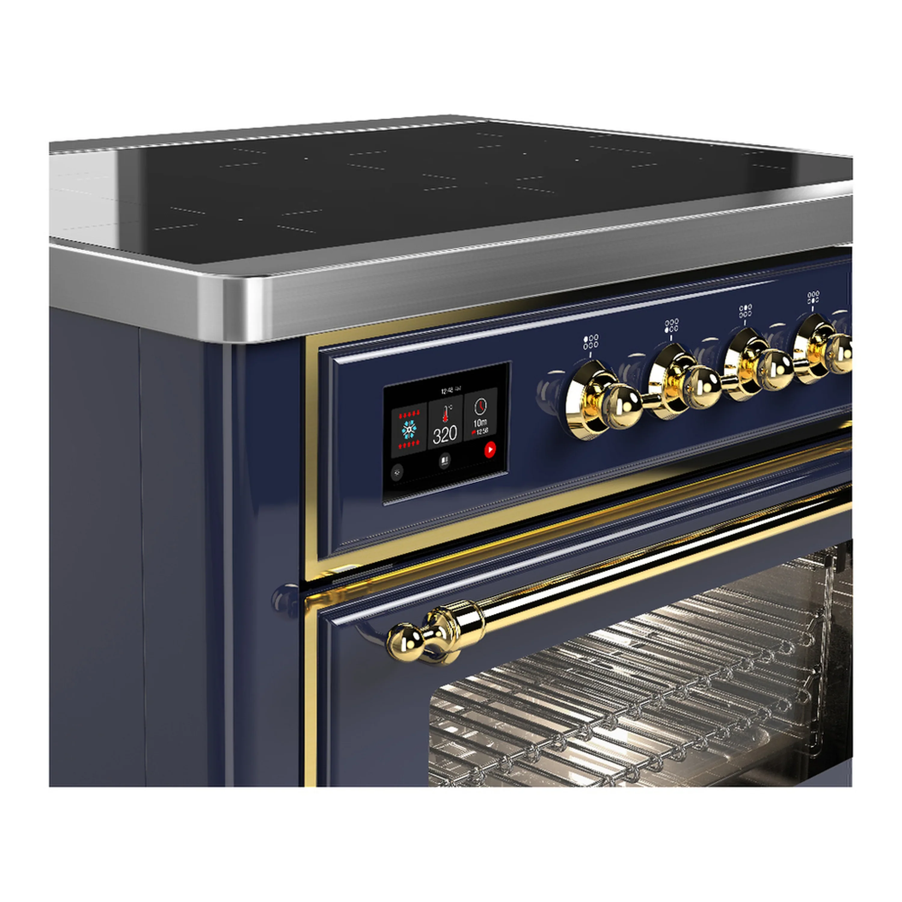 ILVE Majestic III 36-Inch Induction Range with 6 Induction Elements and Triple Glass Door Electric Oven in Mightnight Blue with Brass Trim (UMIB36NR3MBG) - Image 5