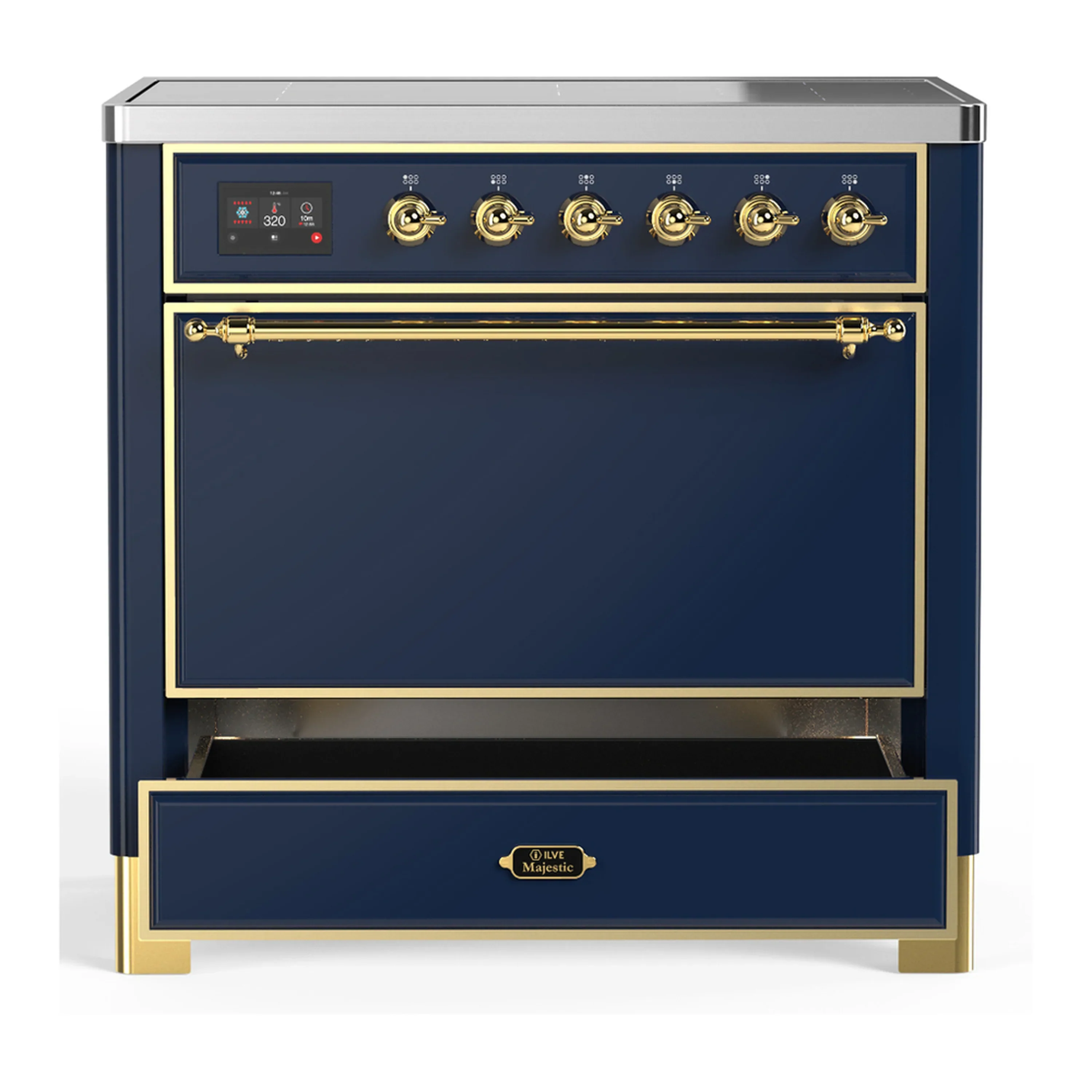 ILVE Majestic III 36-Inch Induction Range with 6 Induction Elements and Solid Door Electric Oven in Mightnight Blue with Brass Trim (UMIB36QNR3MBG) - Image 3