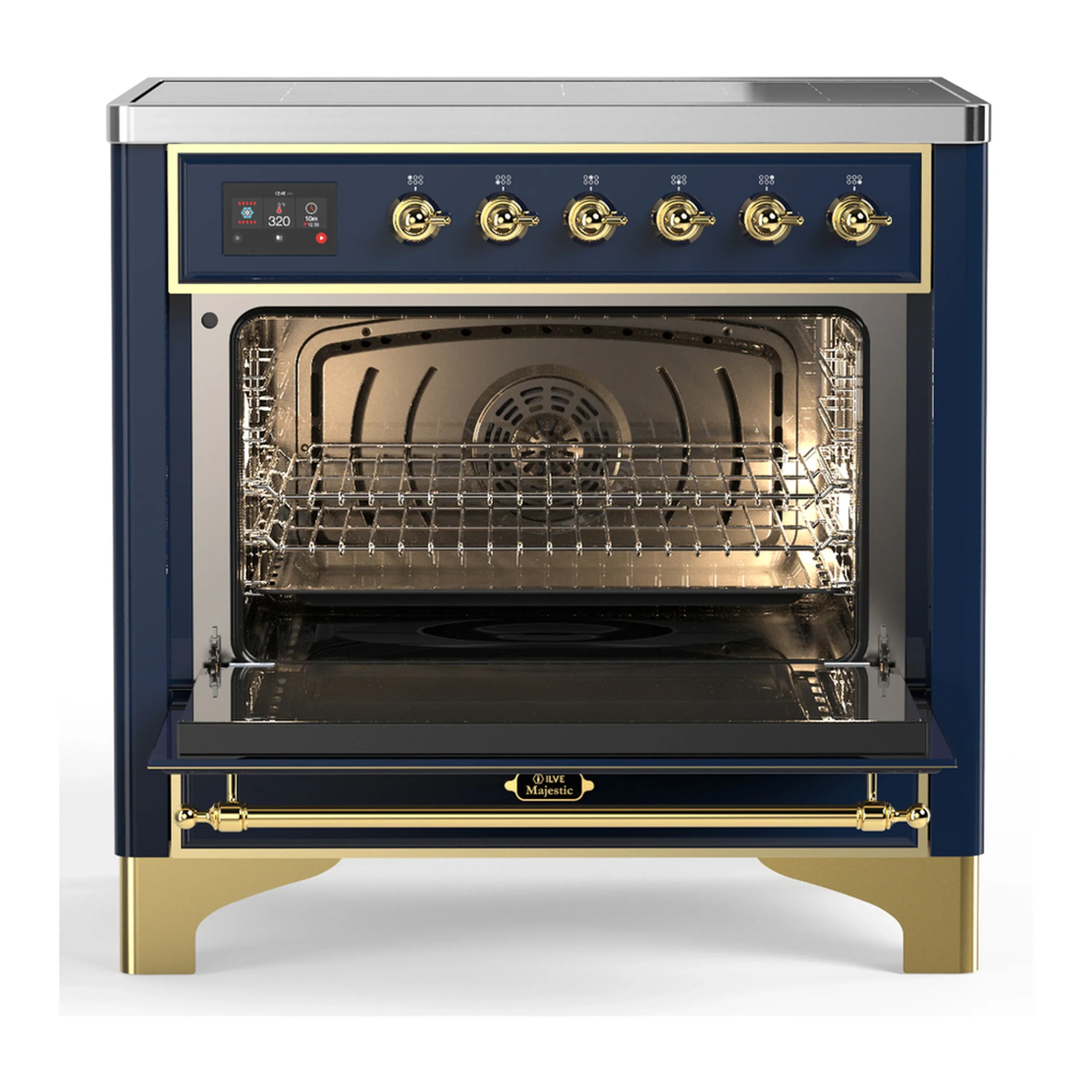 ILVE Majestic III 36-Inch Induction Range with 6 Induction Elements and Solid Door Electric Oven in Mightnight Blue with Brass Trim (UMIB36QNR3MBG) - Image 4