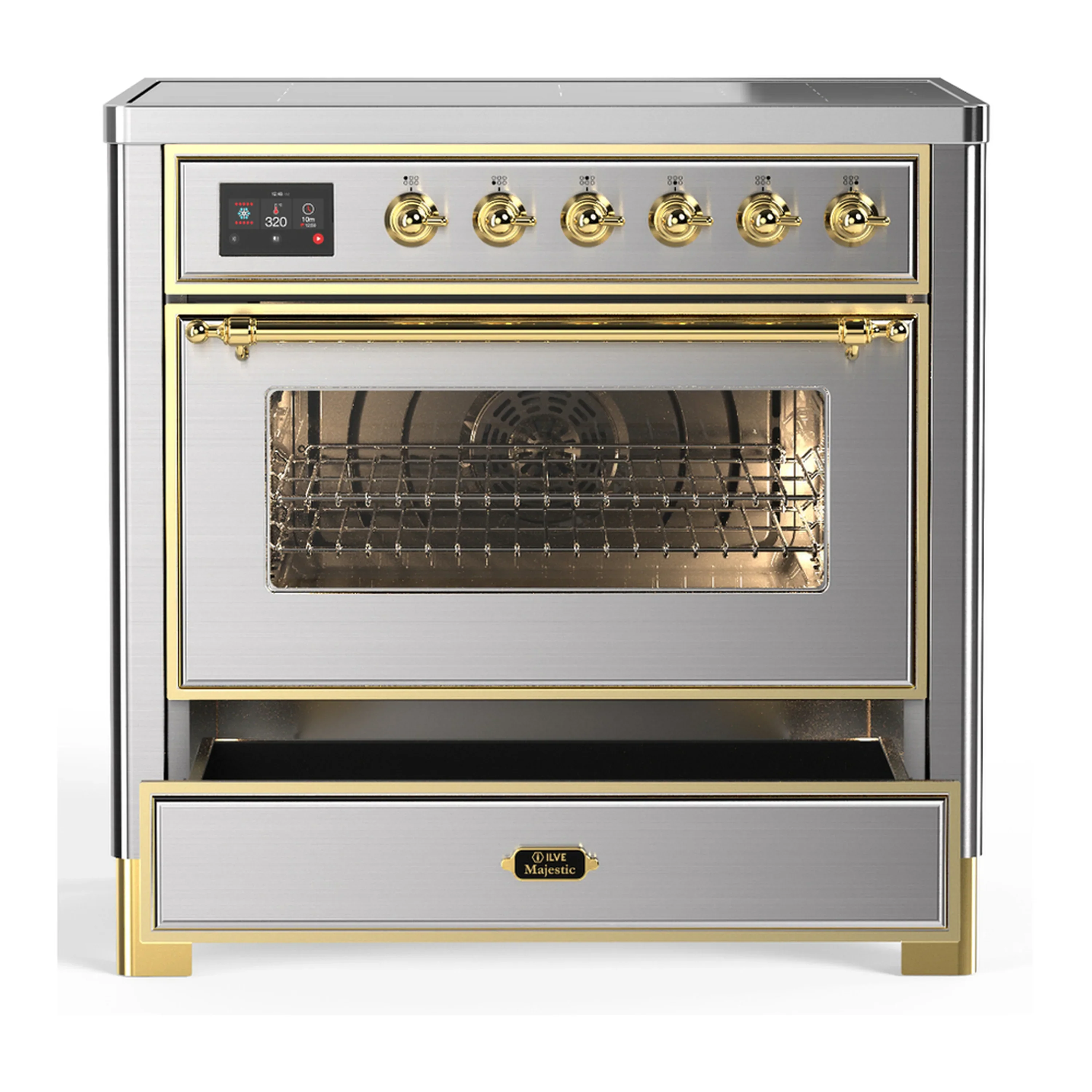 ILVE Majestic III 36-Inch Induction Range with 6 Induction Elements and Triple Glass Door Electric Oven in Stainless Steel with Brass Trim (UMIB36NR3SSG) - Image 3