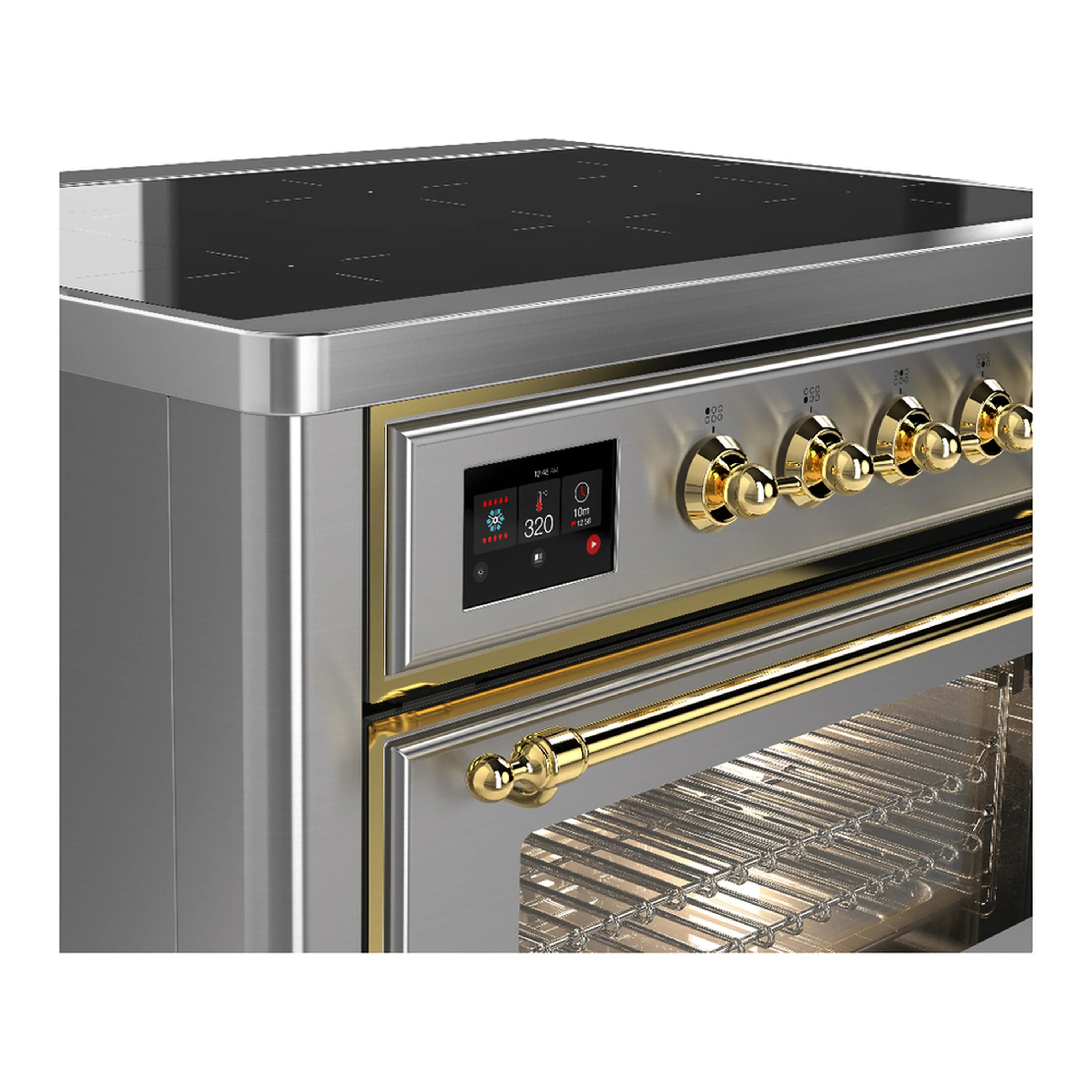 ILVE Majestic III 36-Inch Induction Range with 6 Induction Elements and Triple Glass Door Electric Oven in Stainless Steel with Brass Trim (UMIB36NR3SSG) - Image 5
