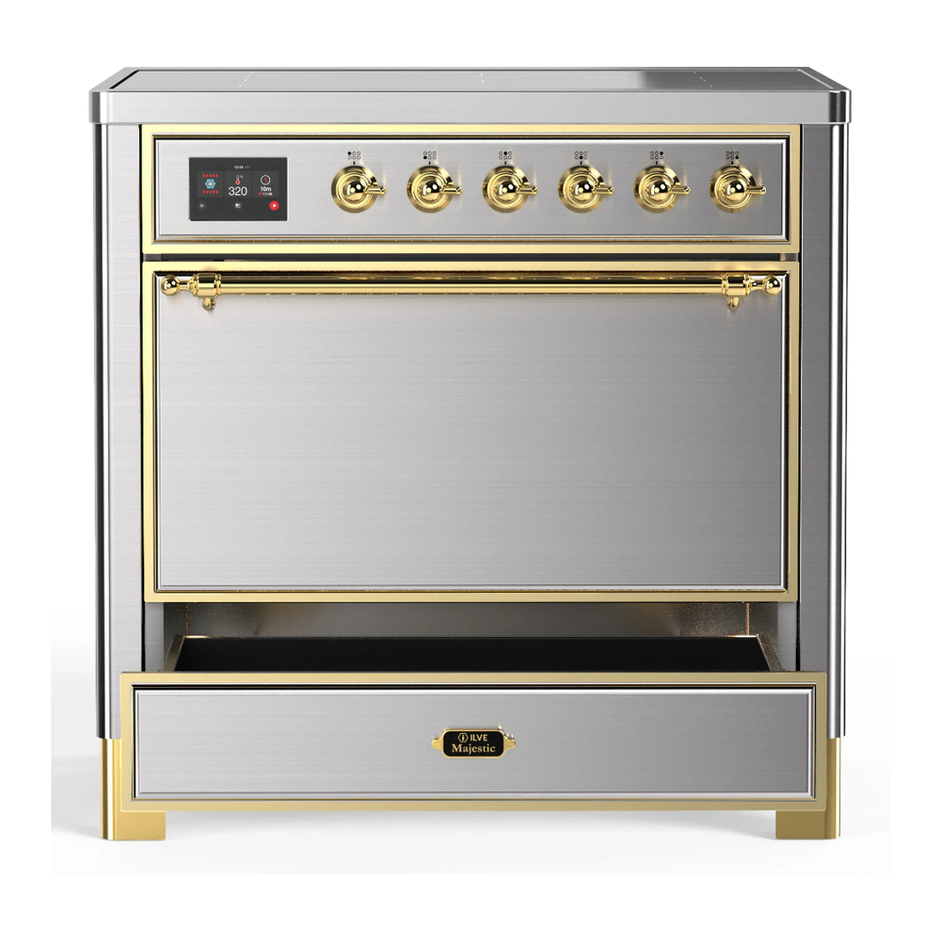 ILVE Majestic III 36-Inch Induction Range with 6 Induction Elements and Solid Door Electric Oven in Stainless Steel with Brass Trim (UMIB36QNR3SSG) - Image 3