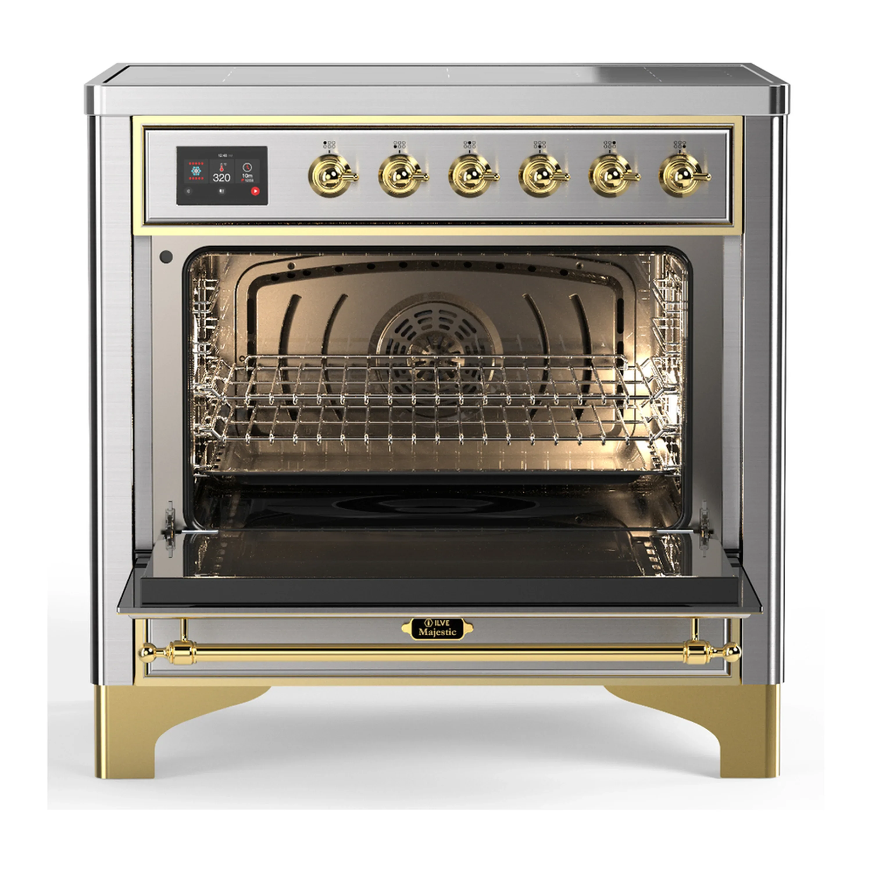 ILVE Majestic III 36-Inch Induction Range with 6 Induction Elements and Solid Door Electric Oven in Stainless Steel with Brass Trim (UMIB36QNR3SSG) - Image 4