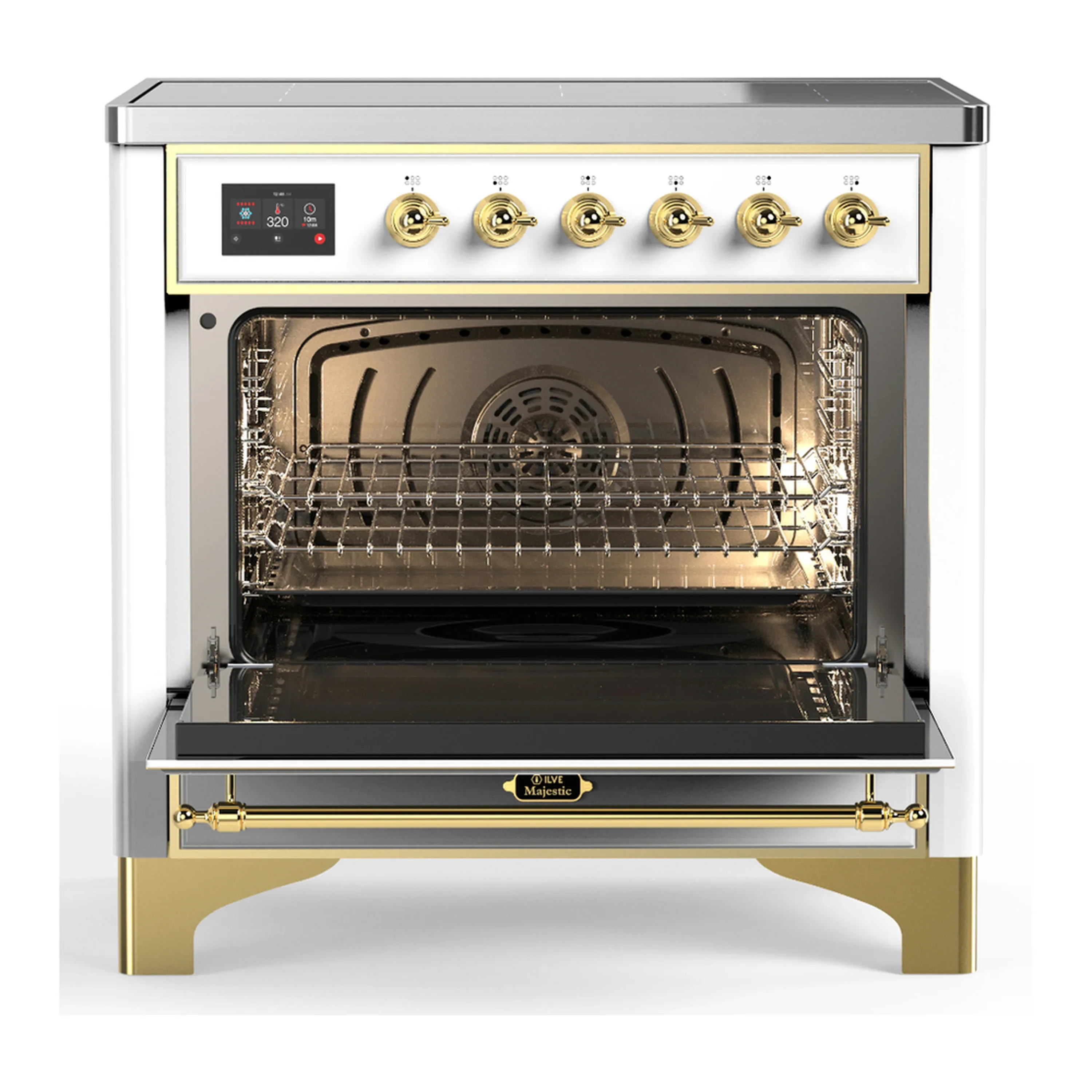 ILVE Majestic III 36-Inch Induction Range with 6 Induction Elements and Triple Glass Door Electric Oven in White with Brass Trim (UMIB36NR3WHG) - Image 4