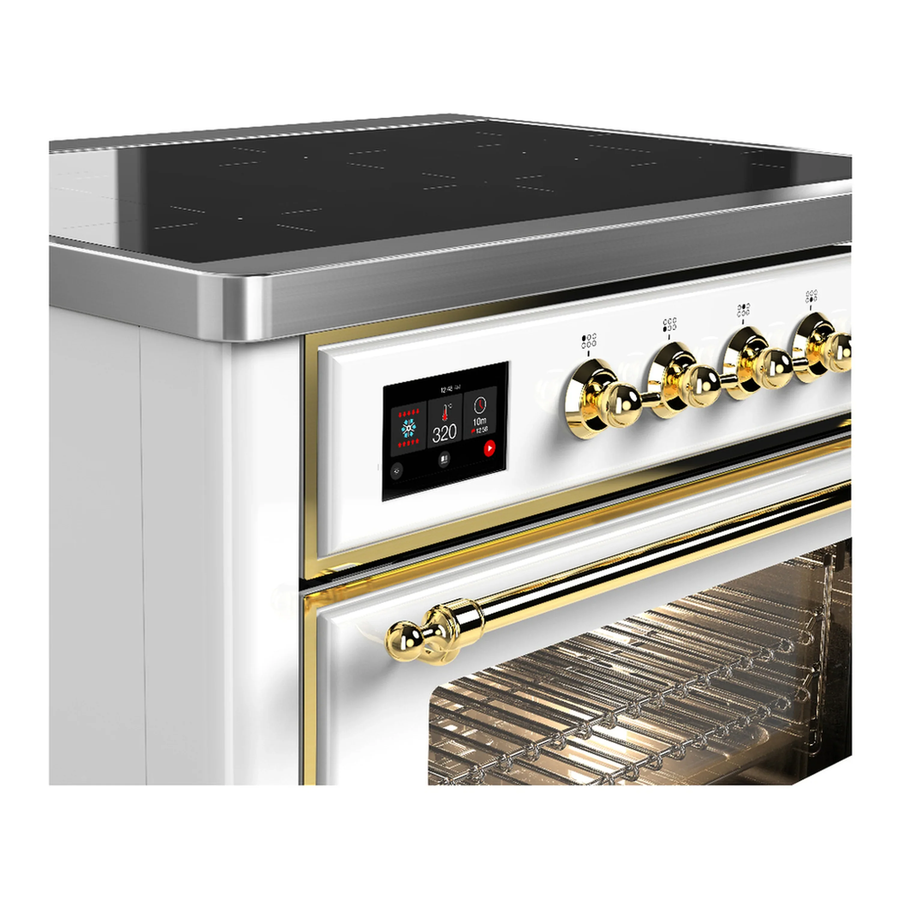 ILVE Majestic III 36-Inch Induction Range with 6 Induction Elements and Triple Glass Door Electric Oven in White with Brass Trim (UMIB36NR3WHG) - Image 5