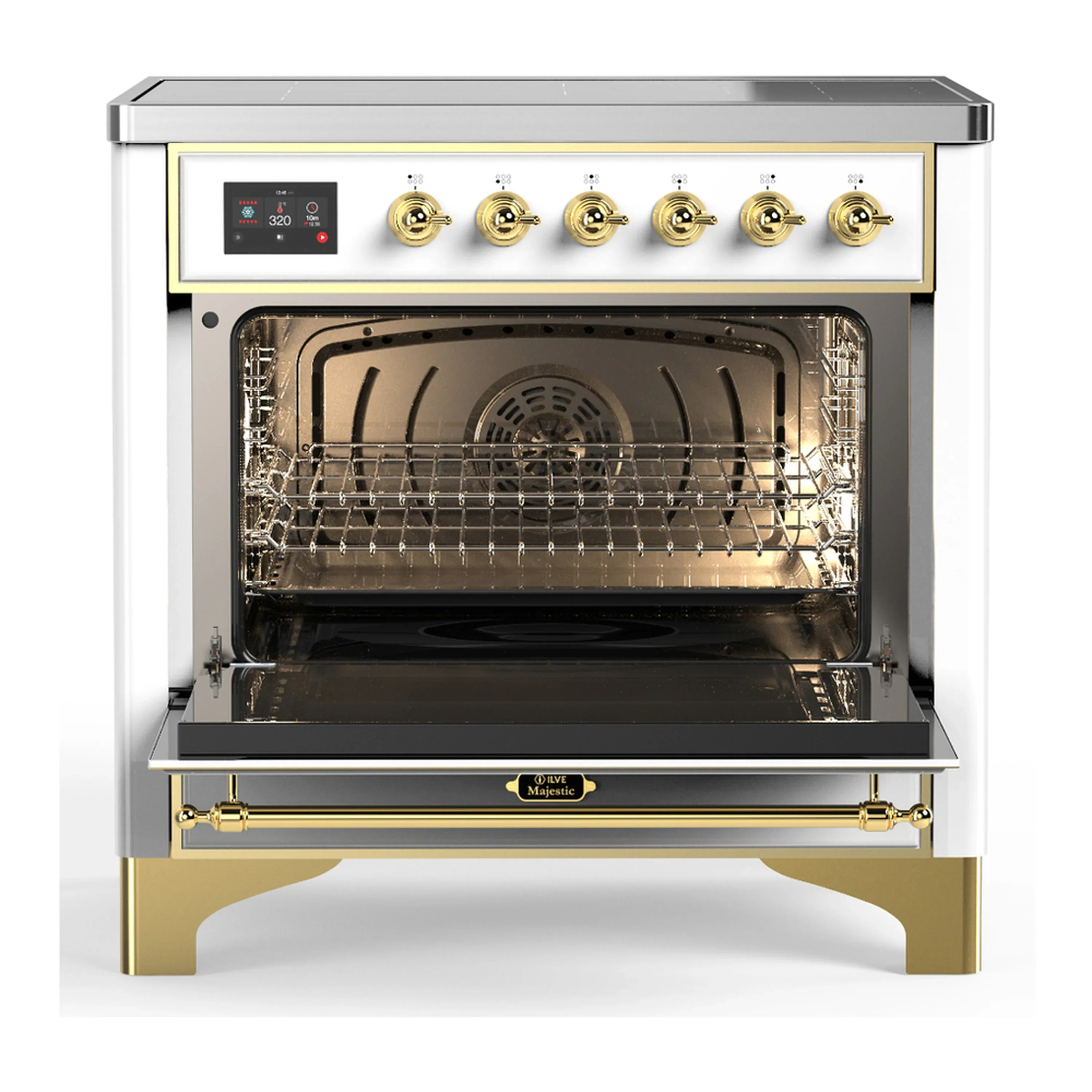 ILVE Majestic III 36-Inch Induction Range with 6 Induction Elements and Solid Door Electric Oven in White with Brass Trim (UMIB36QNR3WHG) - Image 4