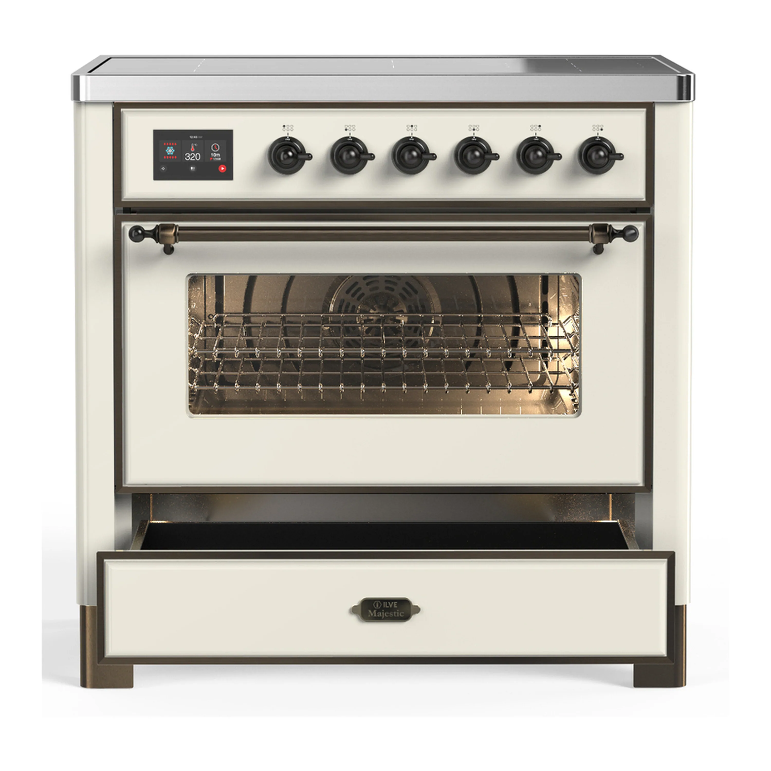 ILVE Majestic III 36-Inch Induction Range with 6 Induction Elements and Triple Glass Door Electric Oven in Antique White with Burnished Trim (UMIB36NR3AWB) - Image 3