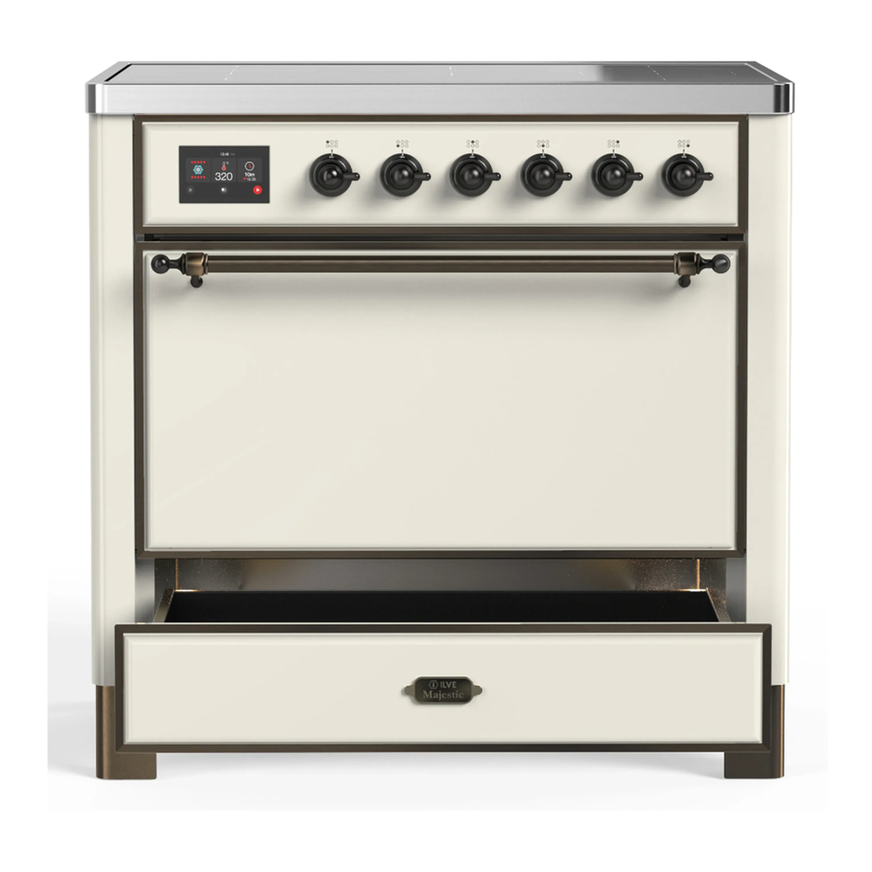 ILVE Majestic III 36-Inch Induction Range with 6 Induction Elements and Solid Door Electric Oven in Antique White with Burnished Trim (UMIB36QNR3AWB) - Image 3