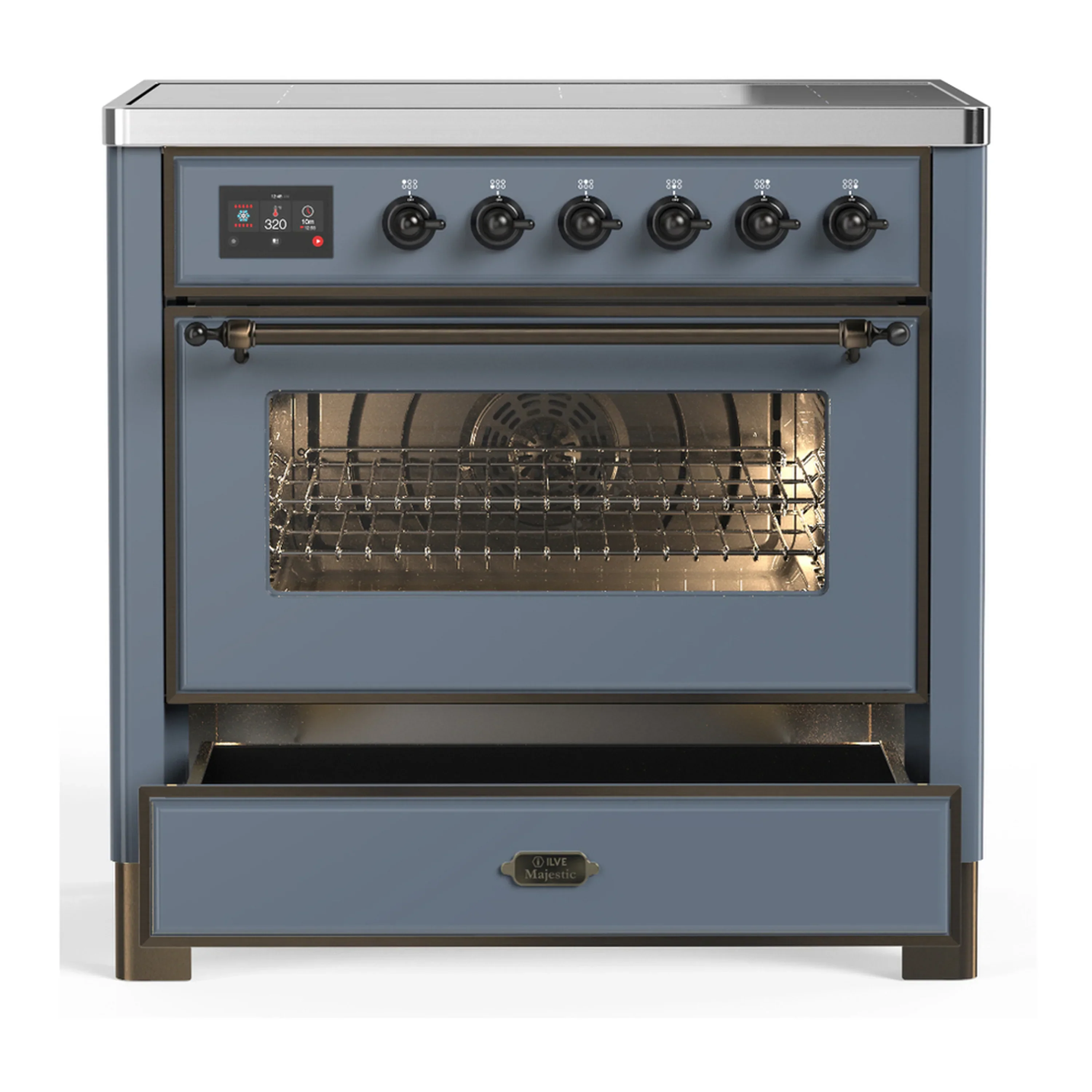 ILVE Majestic III 36-Inch Induction Range with 6 Induction Elements and Triple Glass Door Electric Oven in Blue Grey with Burnished Trim (UMIB36NR3BGB) - Image 3
