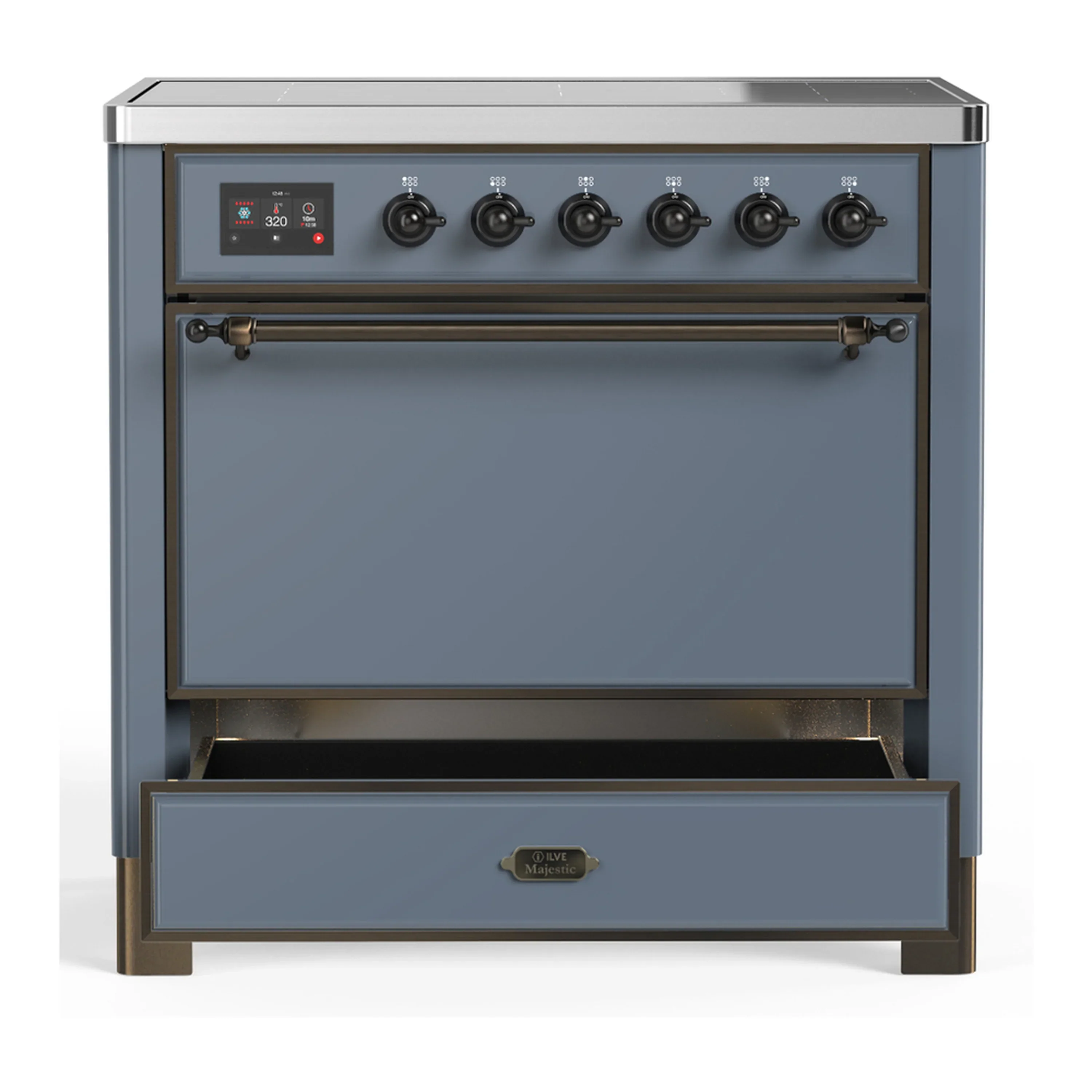 ILVE Majestic III 36-Inch Induction Range with 6 Induction Elements and Solid Door Electric Oven in Blue Grey with Burnished Trim (UMIB36QNR3BGB) - Image 3