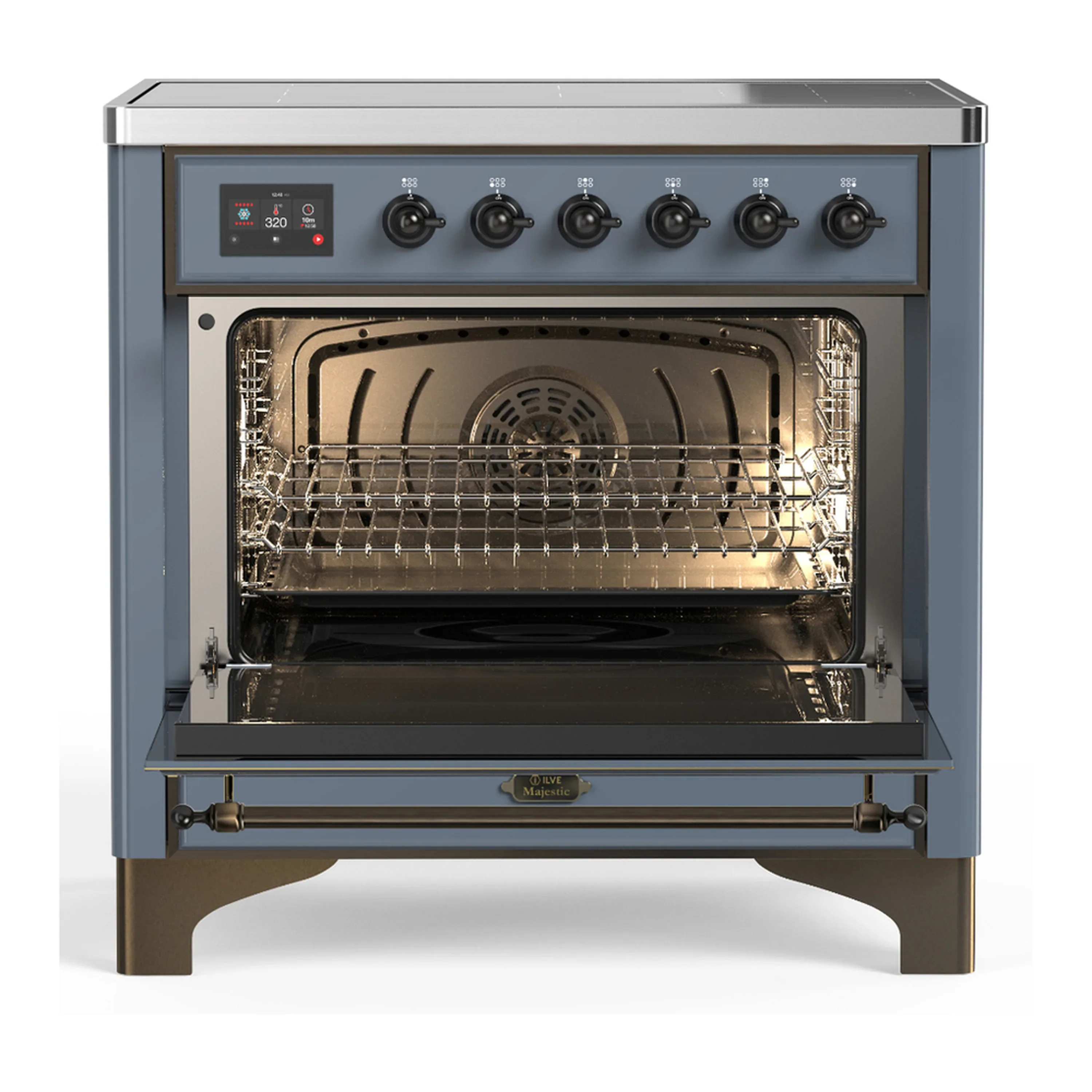 ILVE Majestic III 36-Inch Induction Range with 6 Induction Elements and Solid Door Electric Oven in Blue Grey with Burnished Trim (UMIB36QNR3BGB) - Image 4