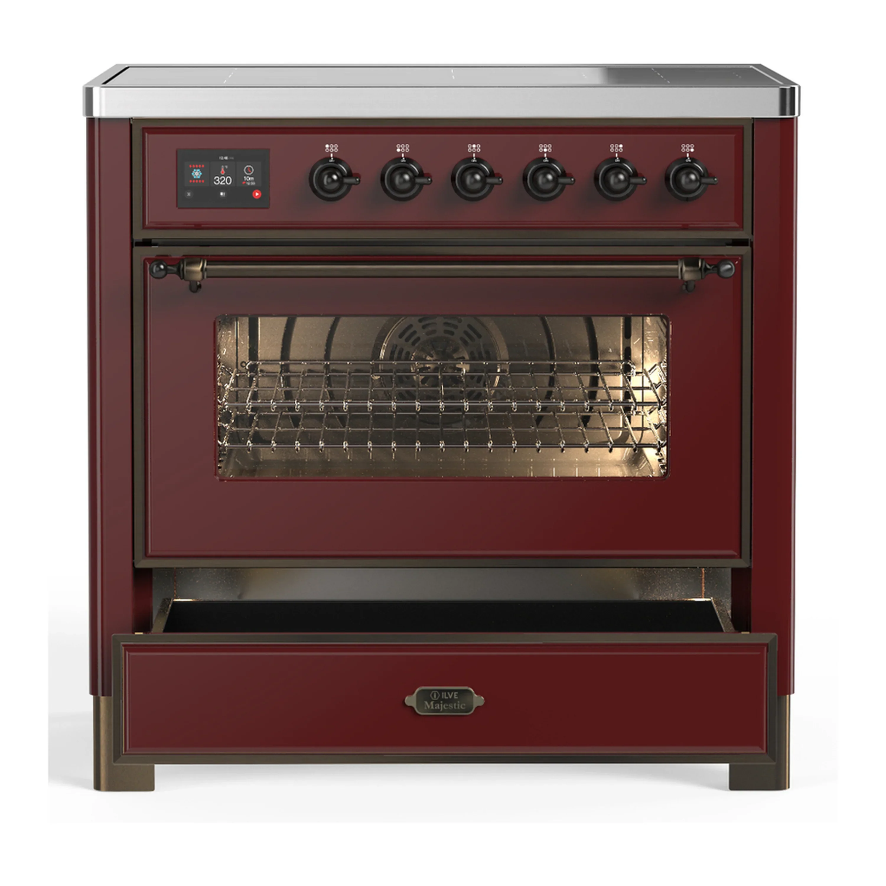 ILVE Majestic III 36-Inch Induction Range with 6 Induction Elements and Triple Glass Door Electric Oven in Burgundy with Burnished Trim (UMIB36NR3BUB) - Image 3