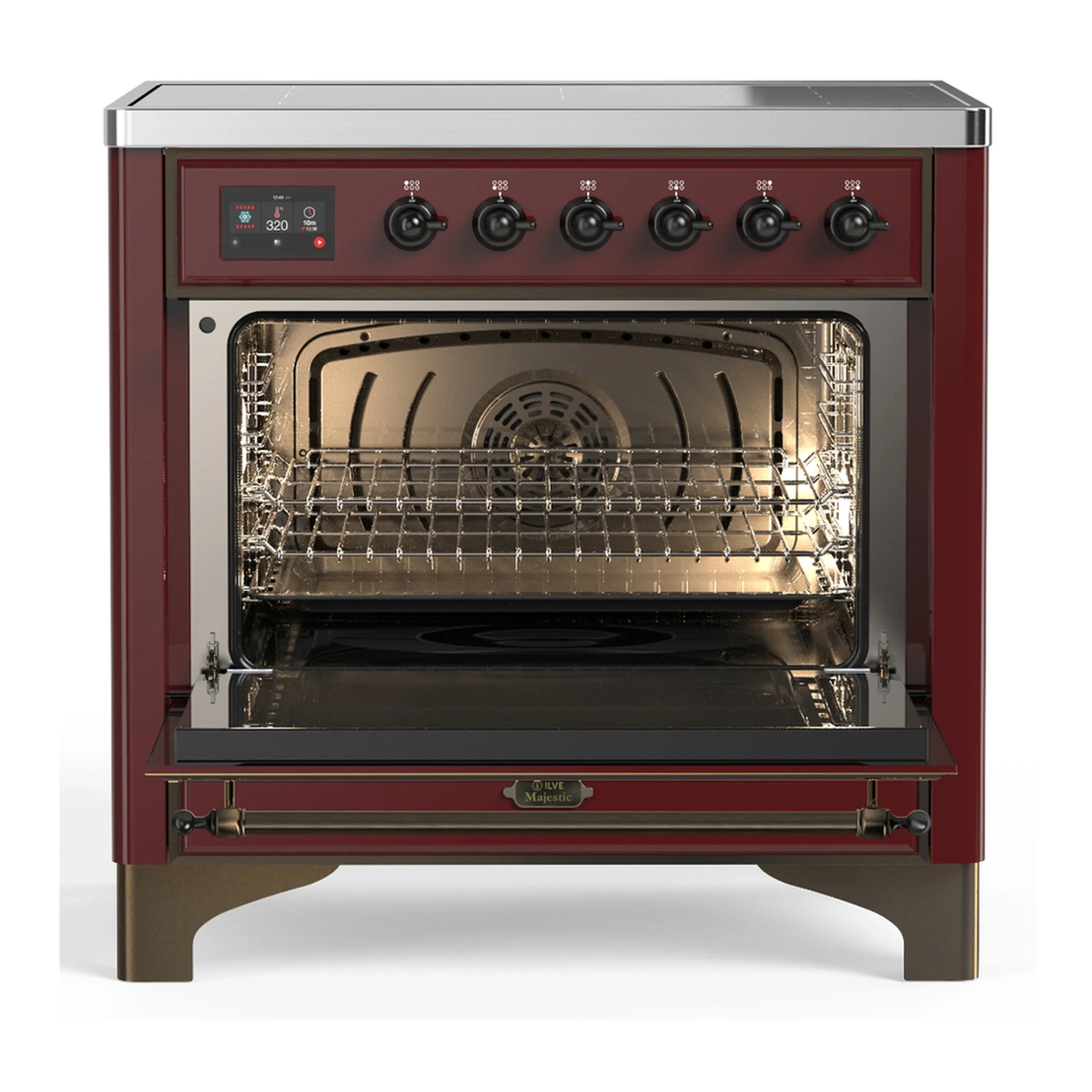ILVE Majestic III 36-Inch Induction Range with 6 Induction Elements and Triple Glass Door Electric Oven in Burgundy with Burnished Trim (UMIB36NR3BUB) - Image 4