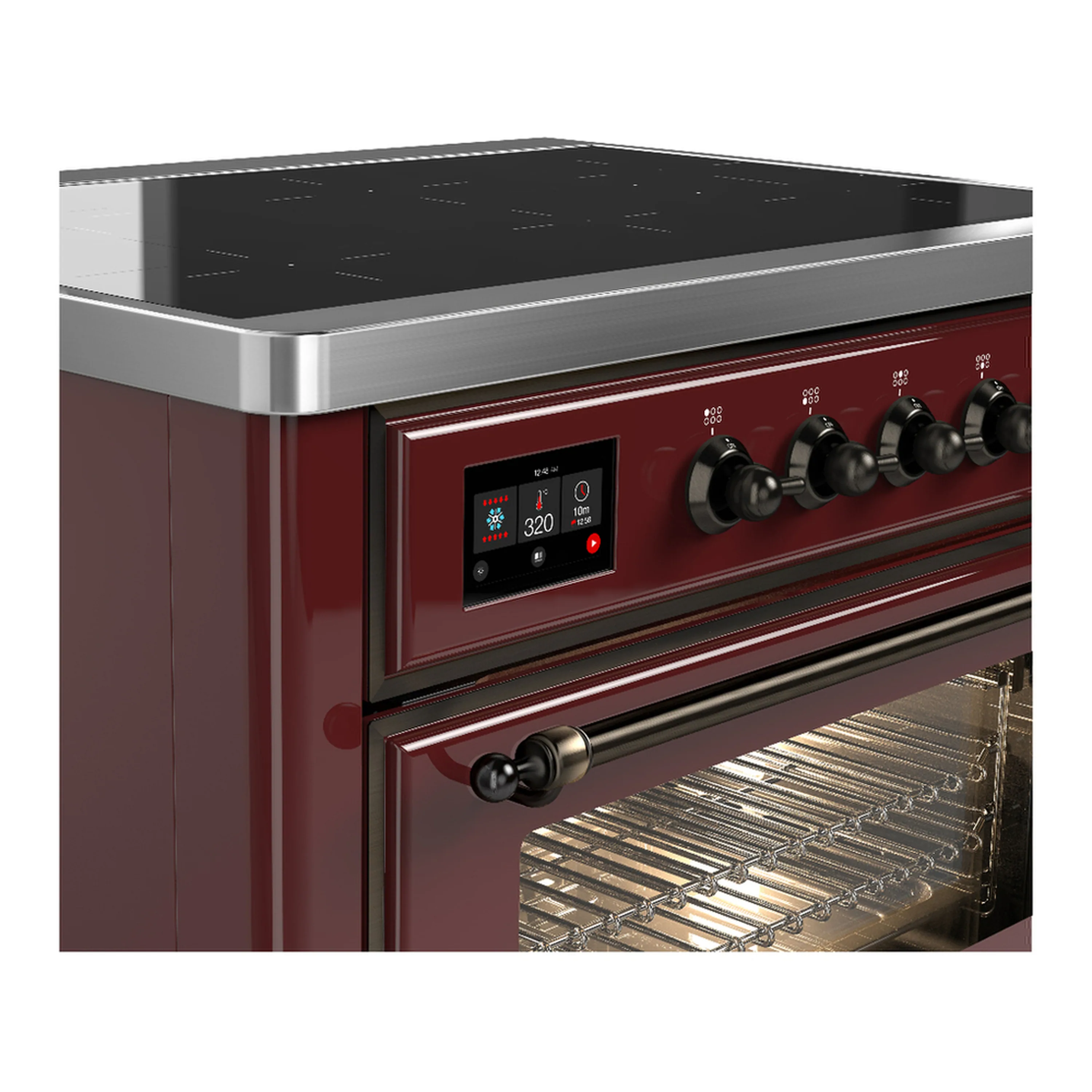 ILVE Majestic III 36-Inch Induction Range with 6 Induction Elements and Triple Glass Door Electric Oven in Burgundy with Burnished Trim (UMIB36NR3BUB) - Image 5