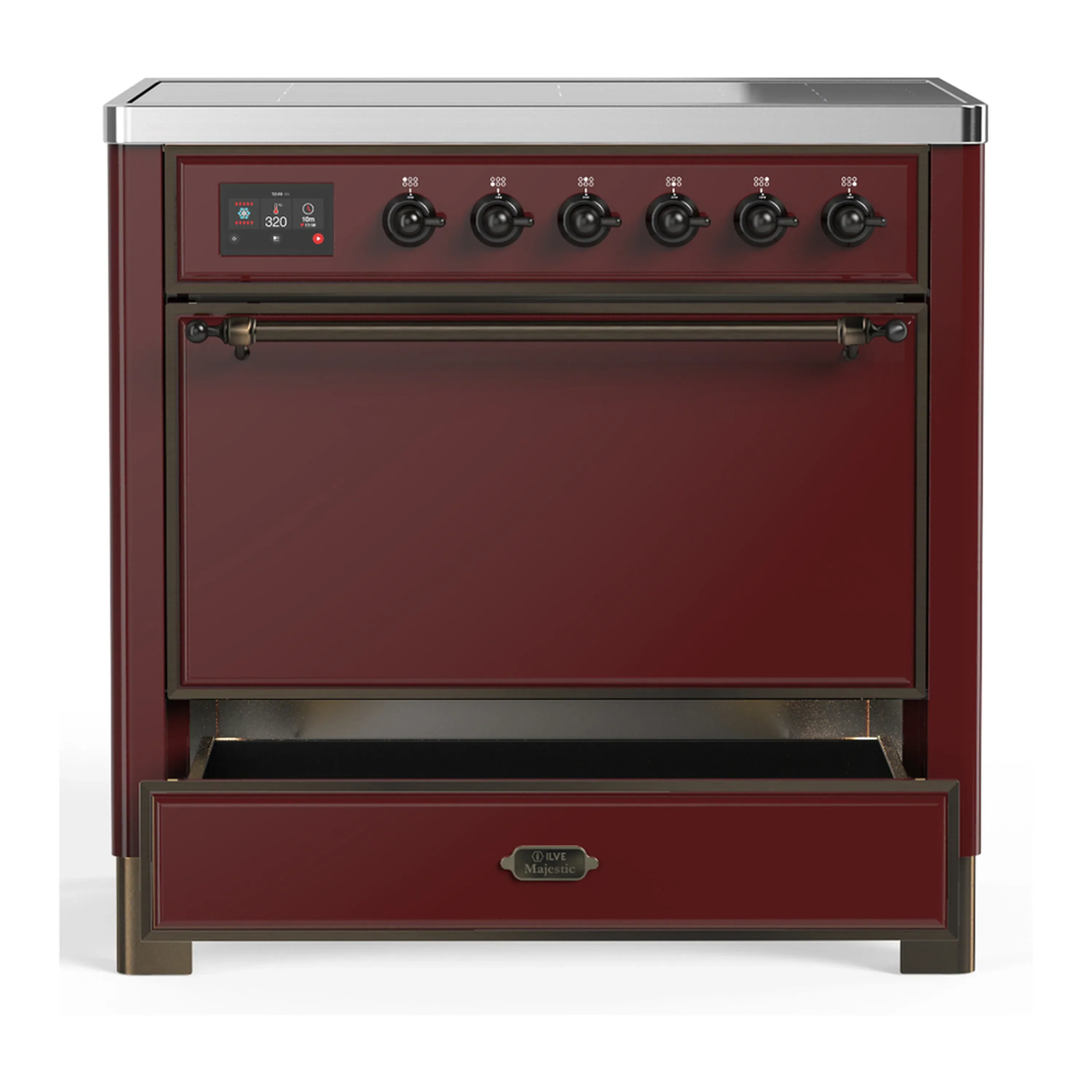 ILVE Majestic III 36-Inch Induction Range with 6 Induction Elements and Solid Door Electric Oven in Burgundy with Burnished Trim (UMIB36QNR3BUB) - Image 3