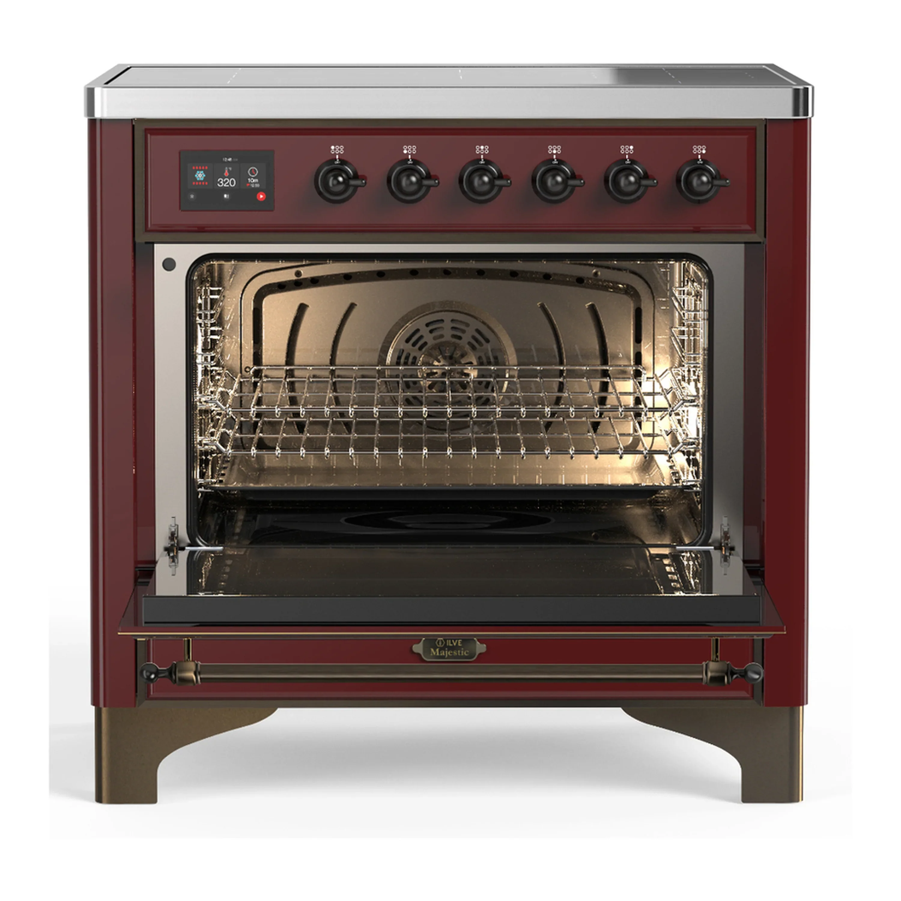ILVE Majestic III 36-Inch Induction Range with 6 Induction Elements and Solid Door Electric Oven in Burgundy with Burnished Trim (UMIB36QNR3BUB) - Image 4