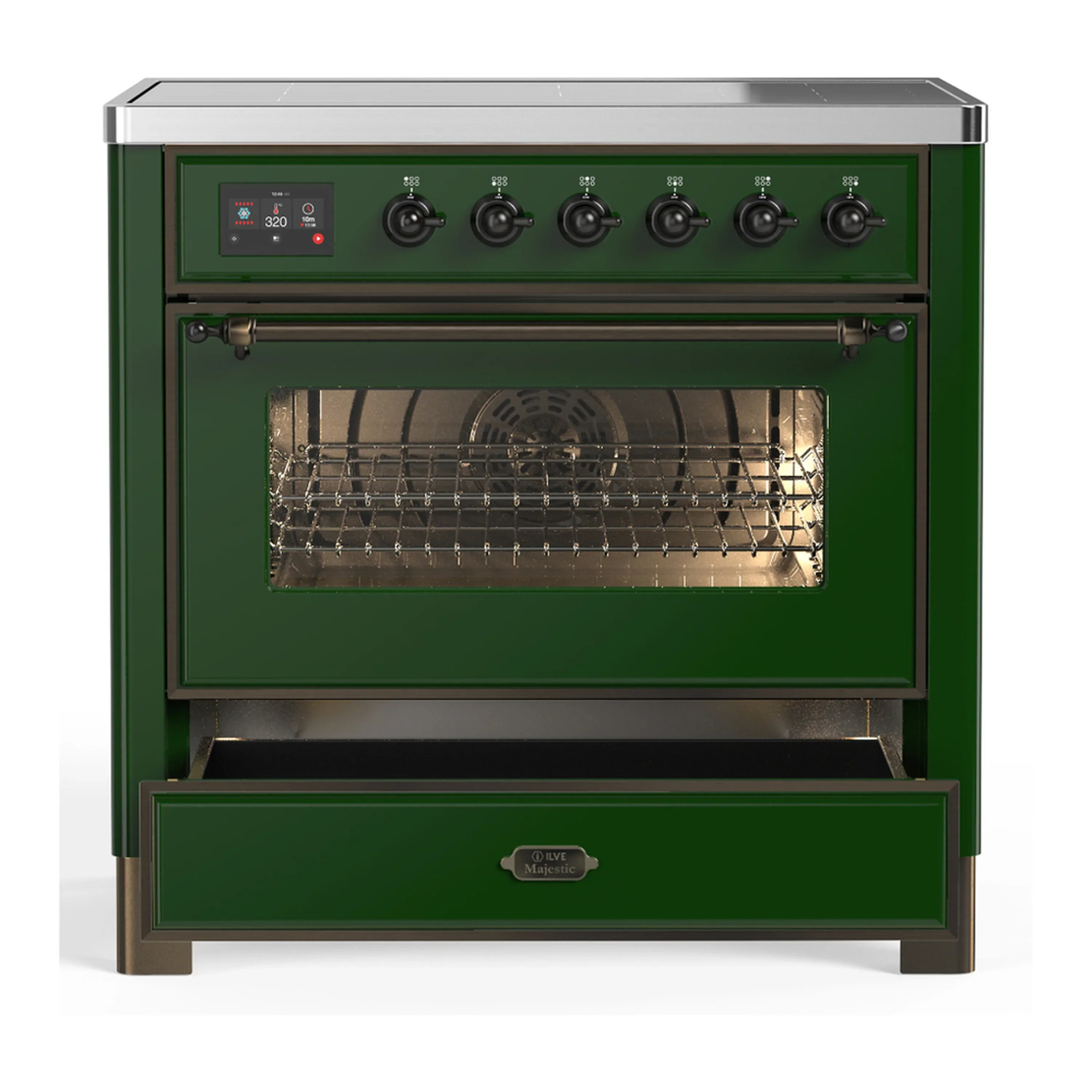 ILVE Majestic III 36-Inch Induction Range with 6 Induction Elements and Triple Glass Door Electric Oven in Emerald Green with Burnished Trim (UMIB36NR3EGB) - Image 3