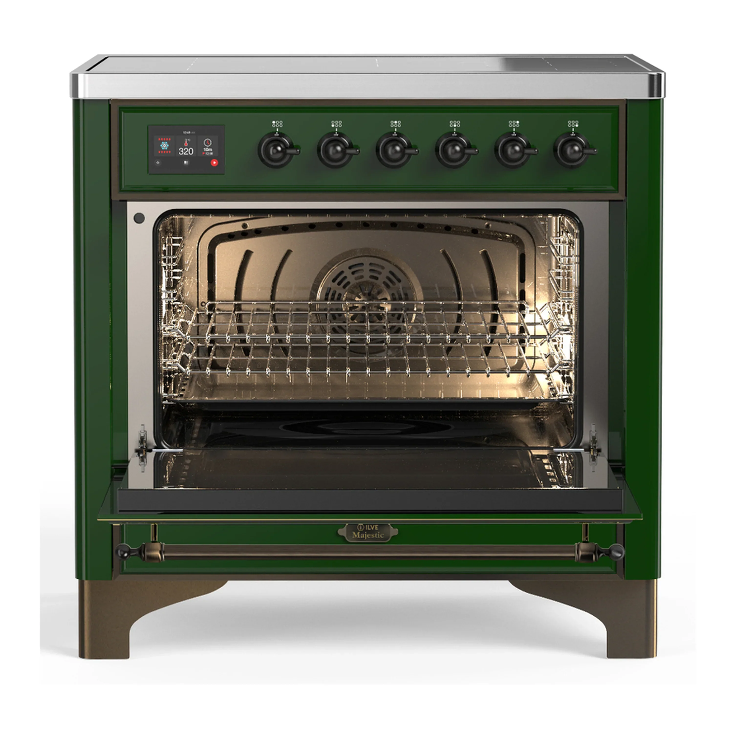 ILVE Majestic III 36-Inch Induction Range with 6 Induction Elements and Triple Glass Door Electric Oven in Emerald Green with Burnished Trim (UMIB36NR3EGB) - Image 4
