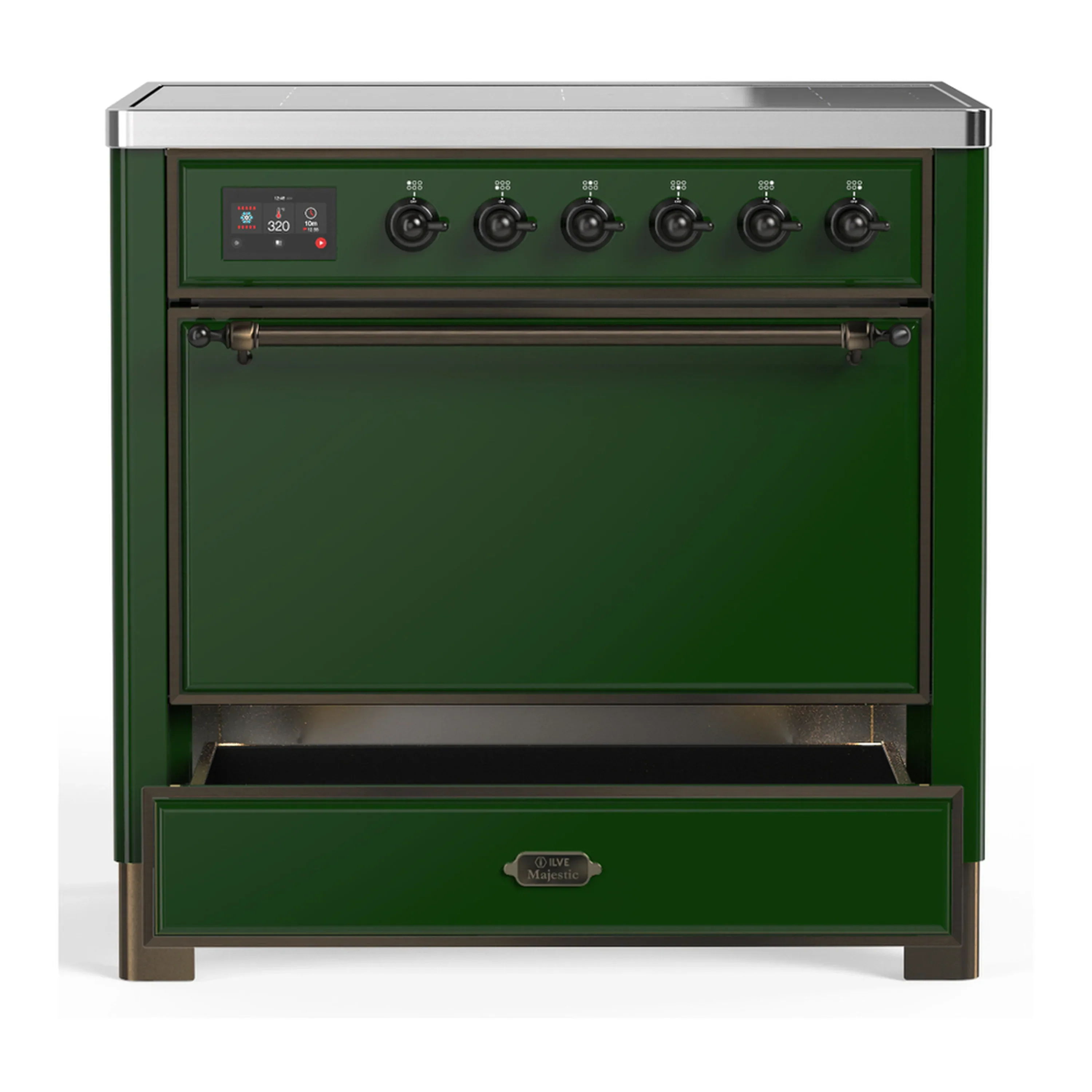 ILVE Majestic III 36-Inch Induction Range with 6 Induction Elements and Solid Door Electric Oven in Emerald Green with Burnished Trim (UMIB36QNR3EGB) - Image 3