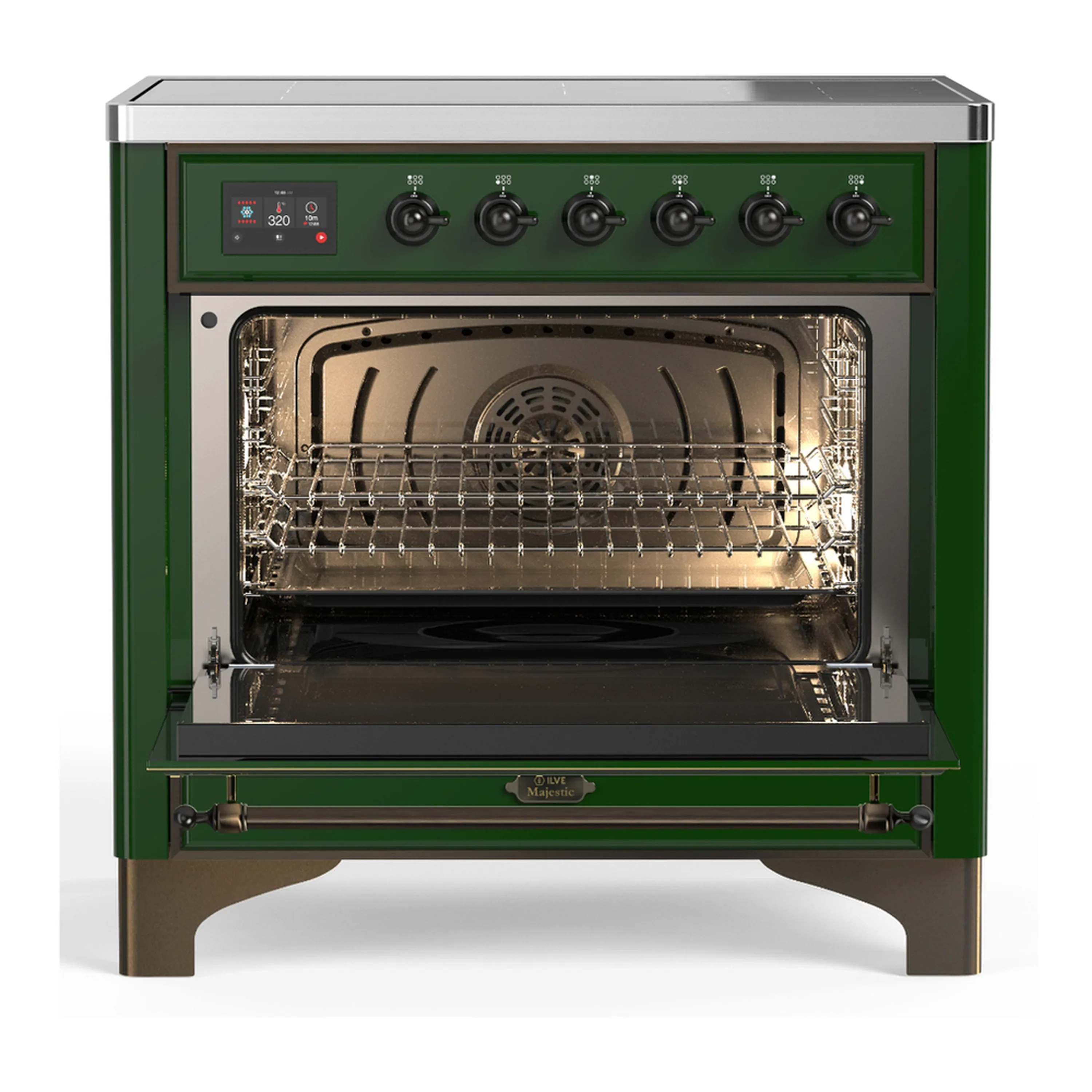 ILVE Majestic III 36-Inch Induction Range with 6 Induction Elements and Solid Door Electric Oven in Emerald Green with Burnished Trim (UMIB36QNR3EGB) - Image 4
