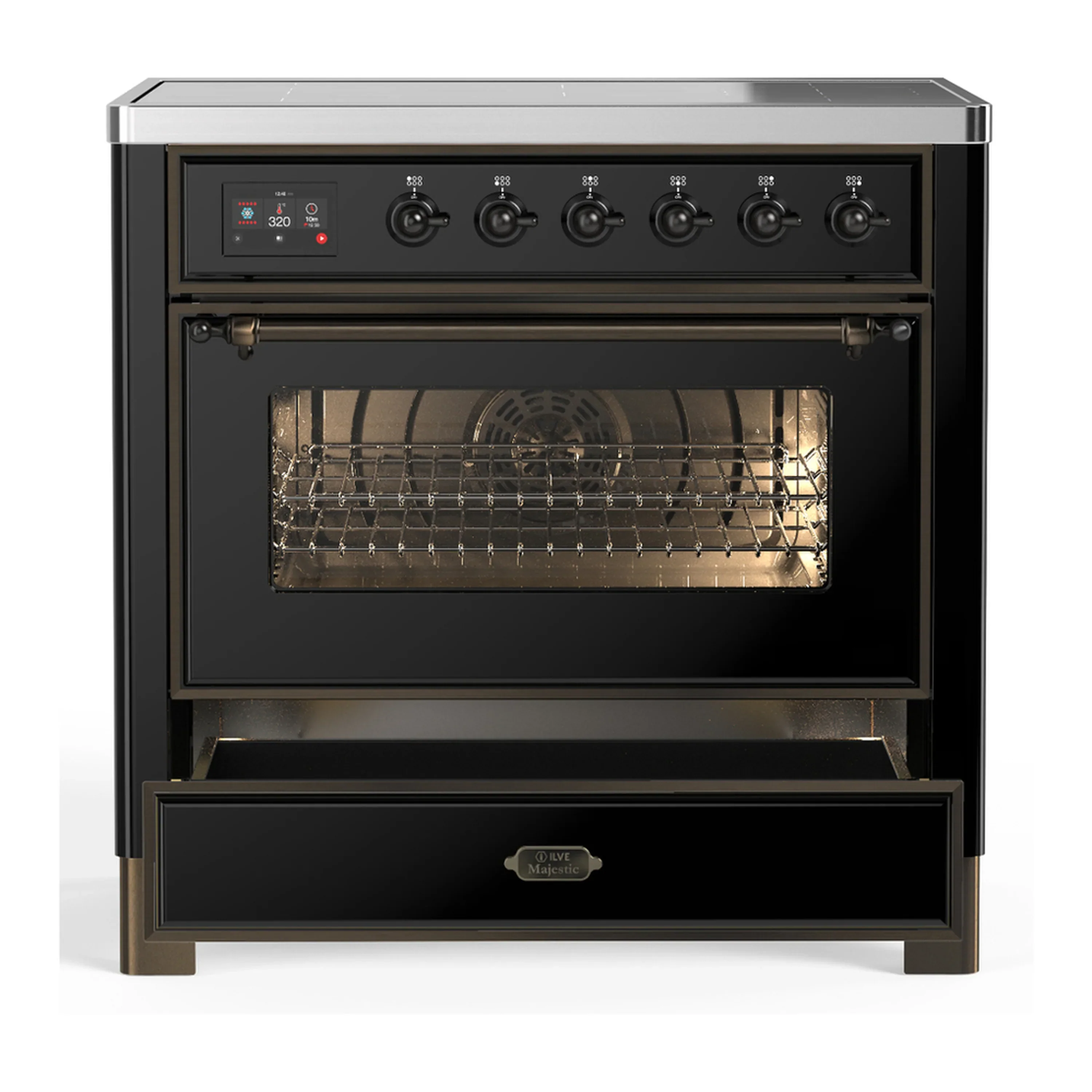 ILVE Majestic III 36-Inch Induction Range with 6 Induction Elements and Triple Glass Door Electric Oven in Glossy Black with Burnished Trim (UMIB36NR3BKB) - Image 3