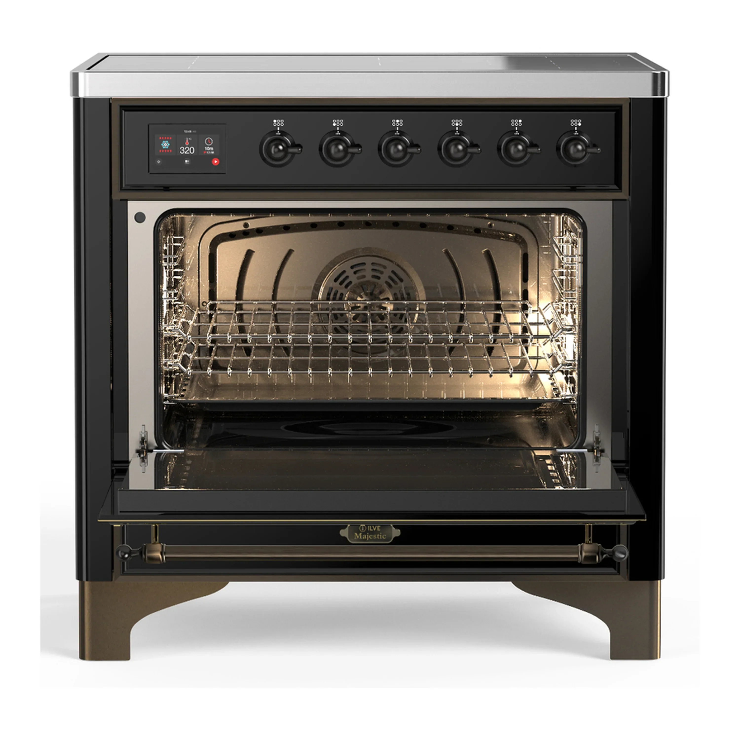 ILVE Majestic III 36-Inch Induction Range with 6 Induction Elements and Triple Glass Door Electric Oven in Glossy Black with Burnished Trim (UMIB36NR3BKB) - Image 4