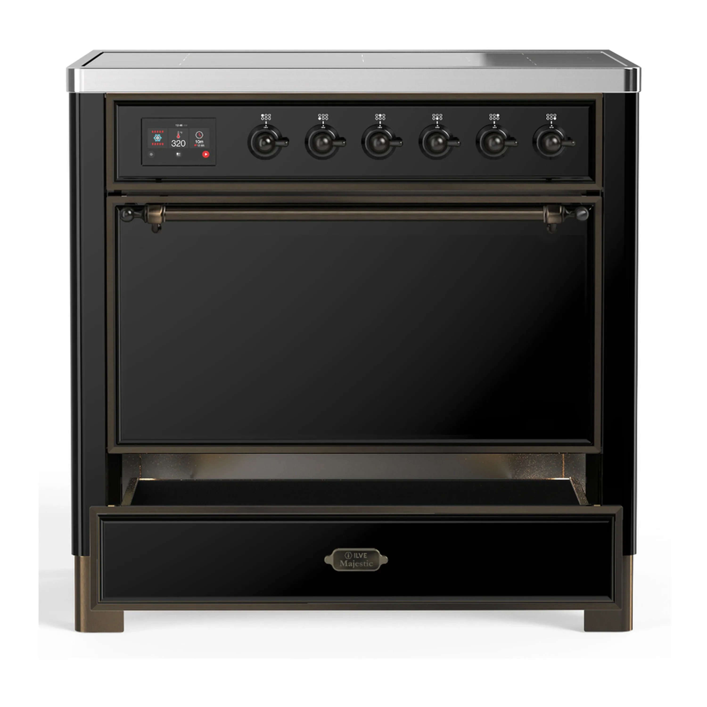 ILVE Majestic III 36-Inch Induction Range with 6 Induction Elements and Solid Door Electric Oven in Glossy Black with Burnished Trim (UMIB36QNR3BKB) - Image 3