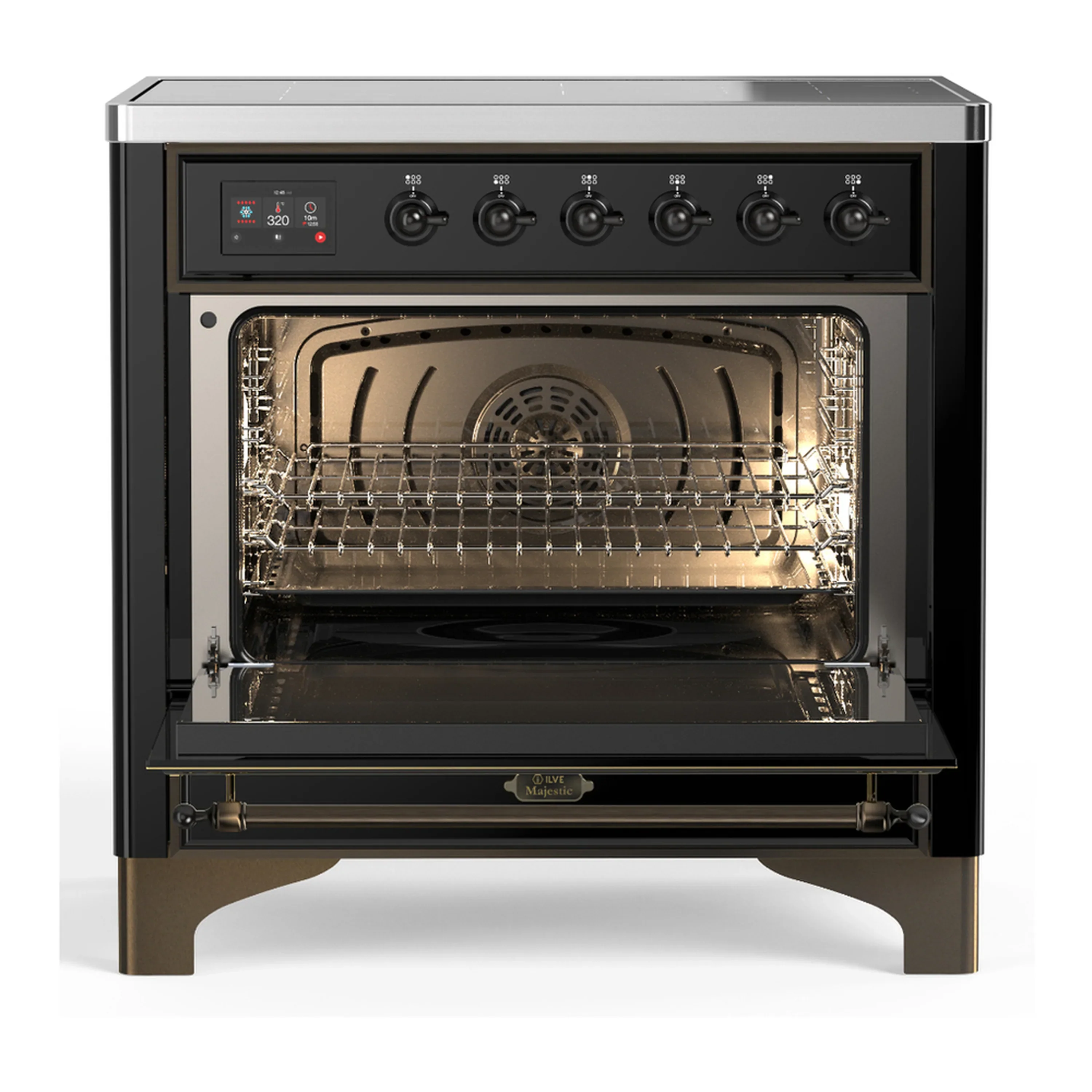 ILVE Majestic III 36-Inch Induction Range with 6 Induction Elements and Solid Door Electric Oven in Glossy Black with Burnished Trim (UMIB36QNR3BKB) - Image 4