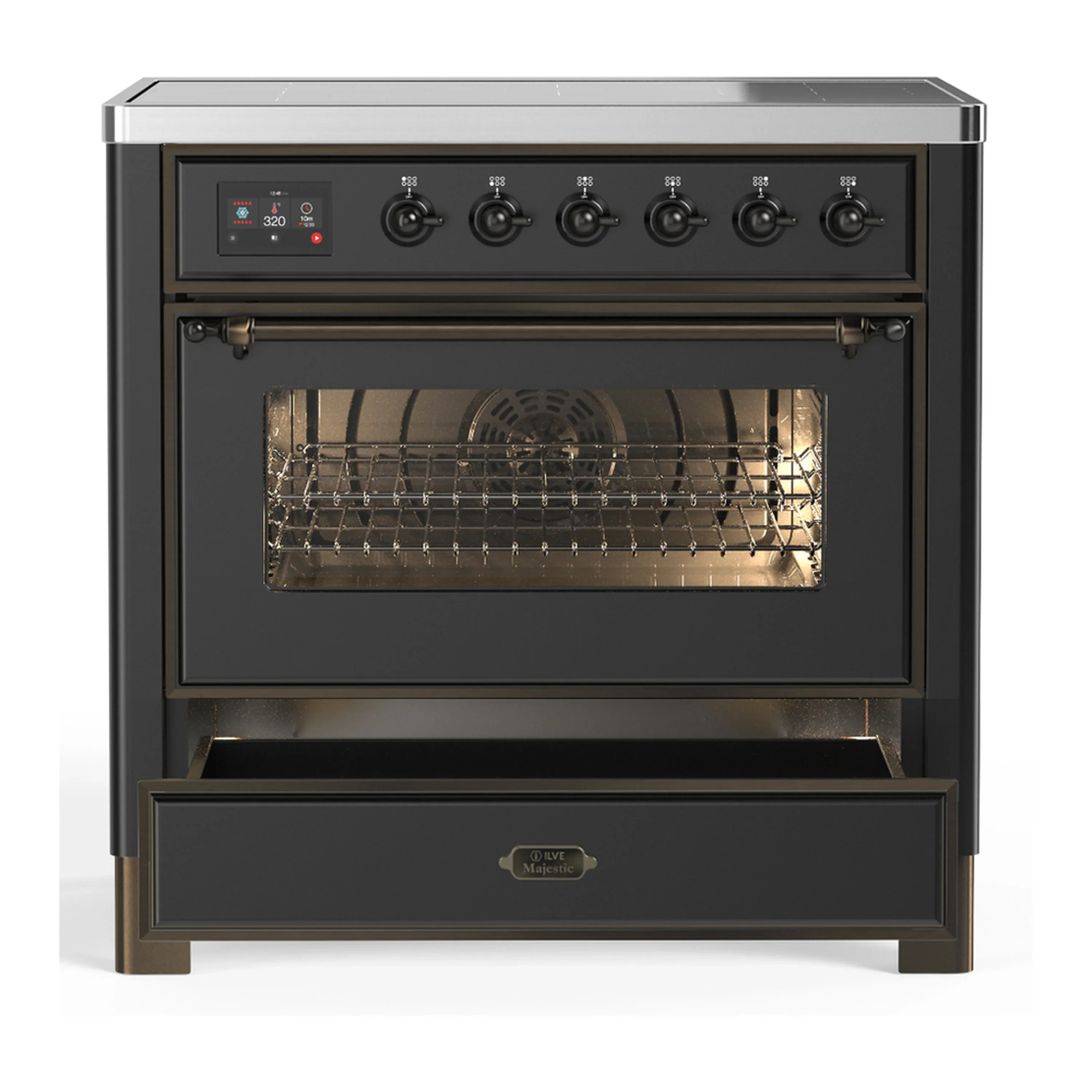 ILVE Majestic III 36-Inch Induction Range with 6 Induction Elements and Triple Glass Door Electric Oven in Matte Graphite with Burnished Trim (UMIB36NR3MGB) - Image 3