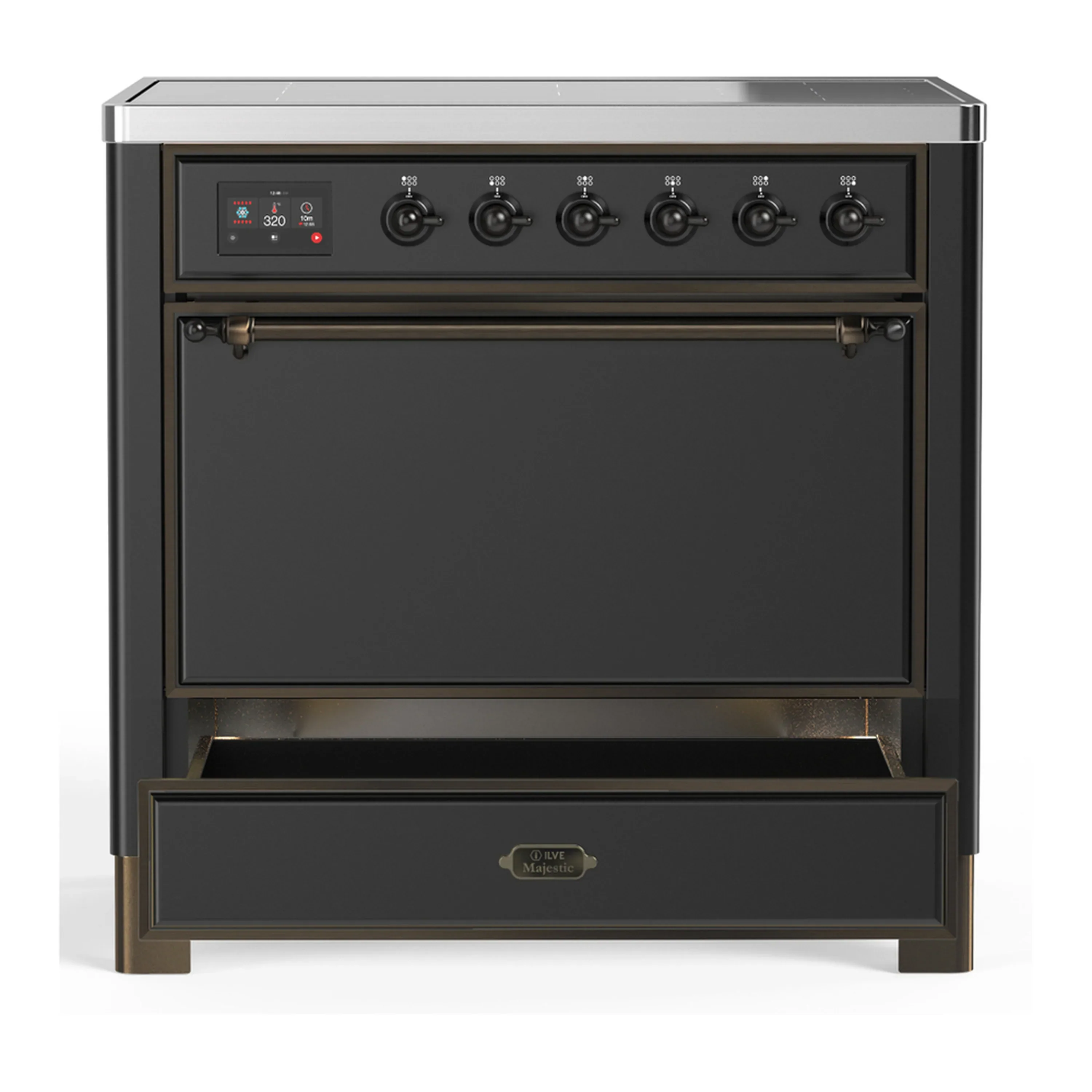ILVE Majestic III 36-Inch Induction Range with 6 Induction Elements and Solid Door Electric Oven in Matte Graphite with Burnished Trim (UMIB36QNR3MGB) - Image 3