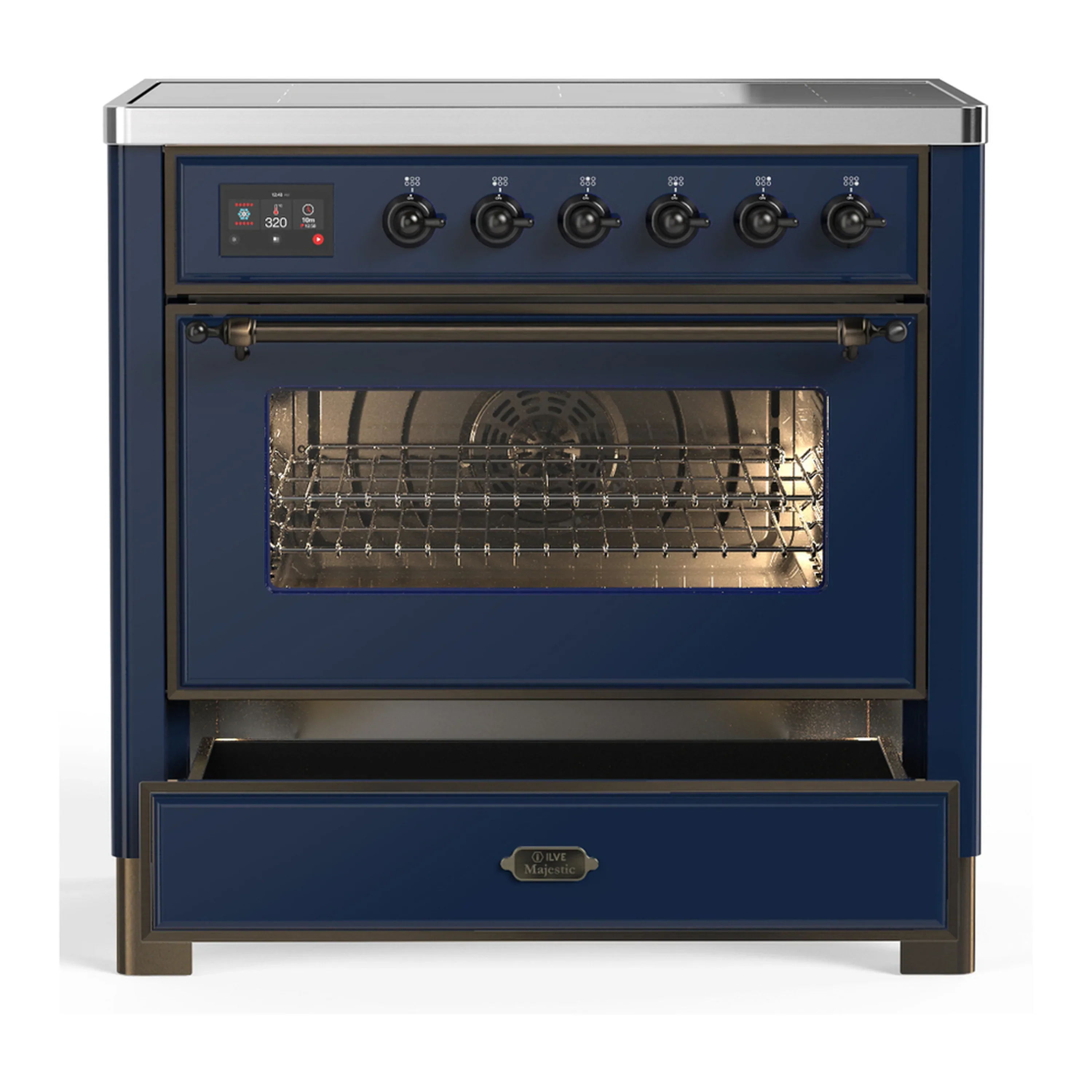 ILVE Majestic III 36-Inch Induction Range with 6 Induction Elements and Triple Glass Door Electric Oven in Mightnight Blue with Burnished Trim (UMIB36NR3MBB) - Image 3