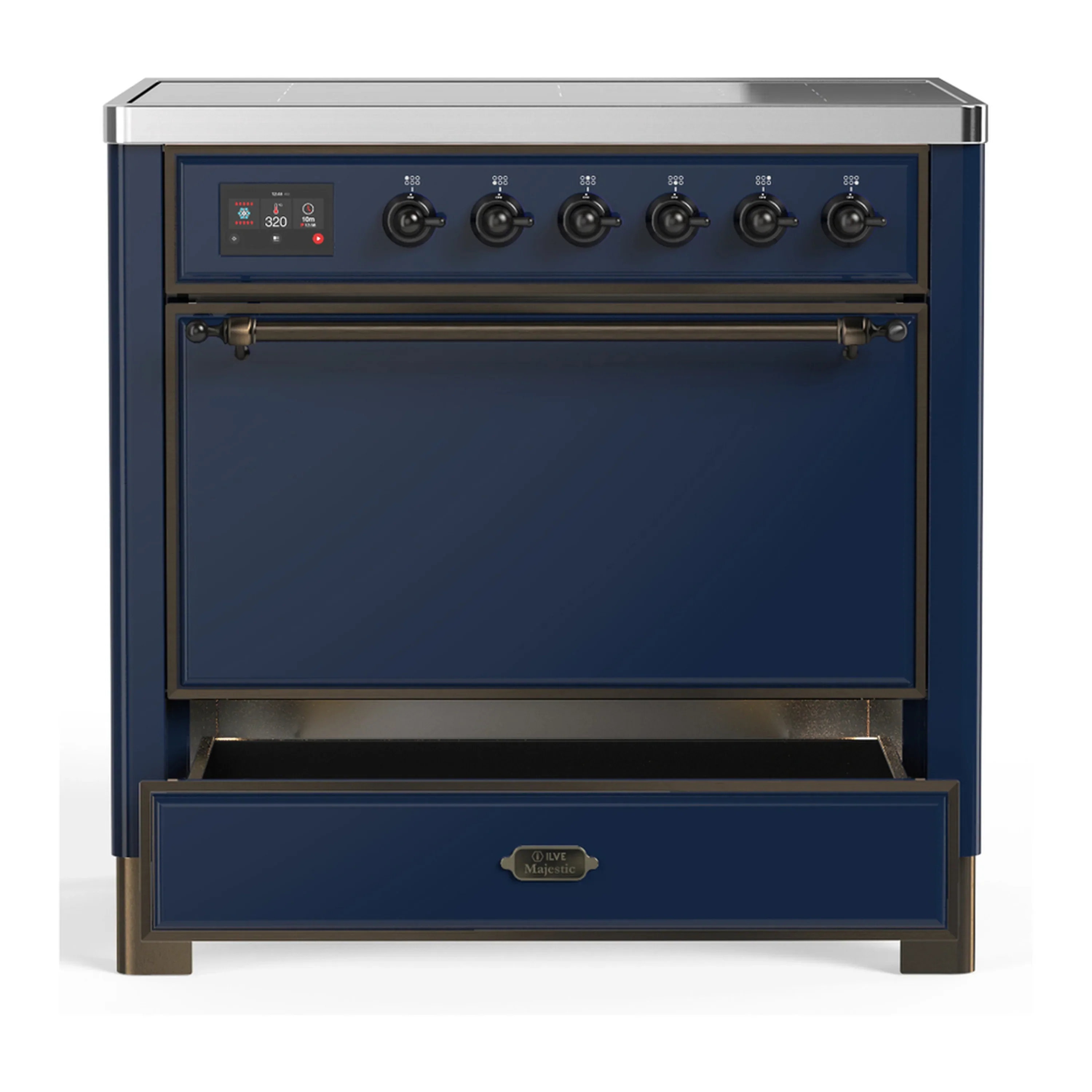 ILVE Majestic III 36-Inch Induction Range with 6 Induction Elements and Solid Door Electric Oven in Mightnight Blue with Burnished Trim (UMIB36QNR3MBB) - Image 3