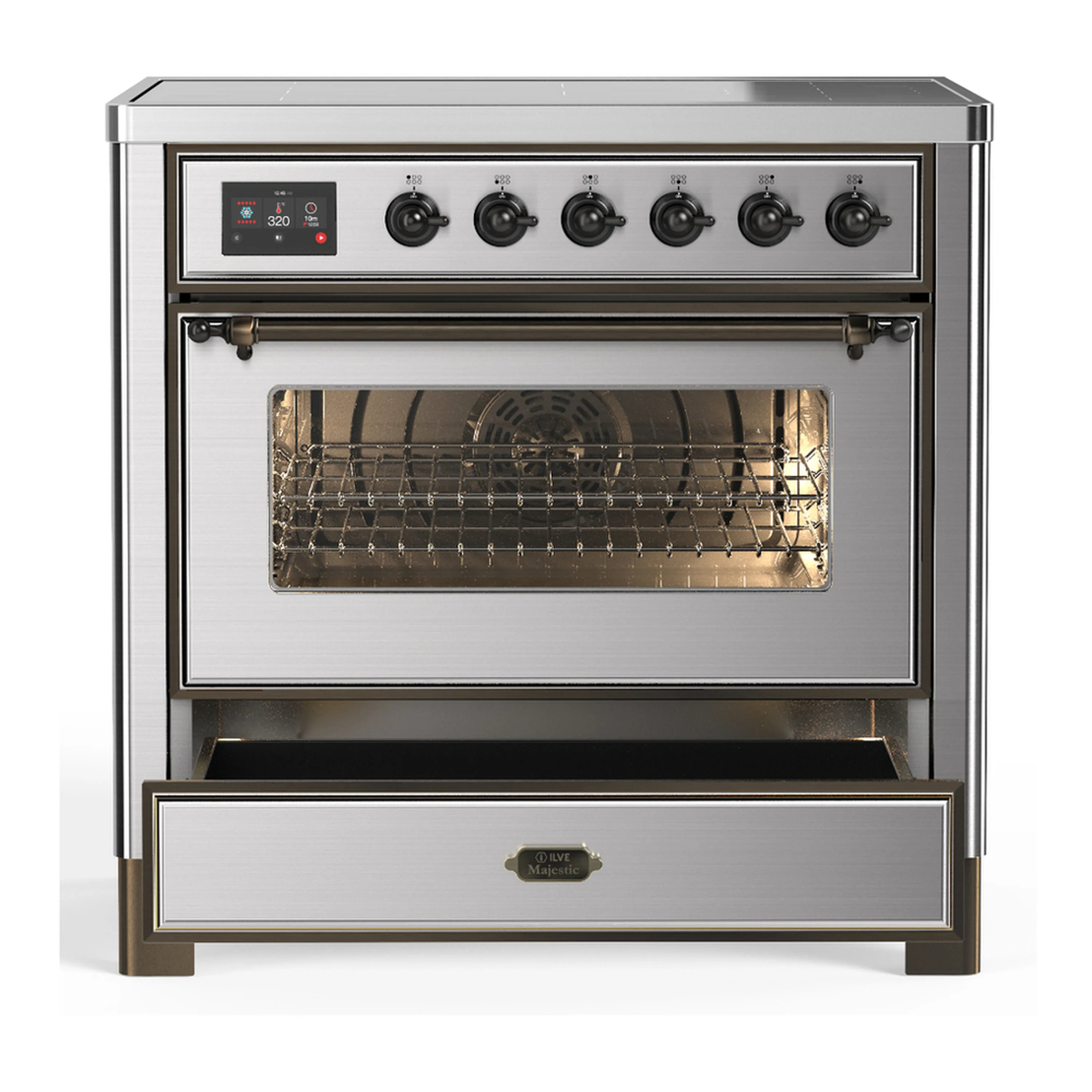 ILVE Majestic III 36-Inch Induction Range with 6 Induction Elements and Triple Glass Door Electric Oven in Stainless Steel with Burnished Trim (UMIB36NR3SSB) - Image 3
