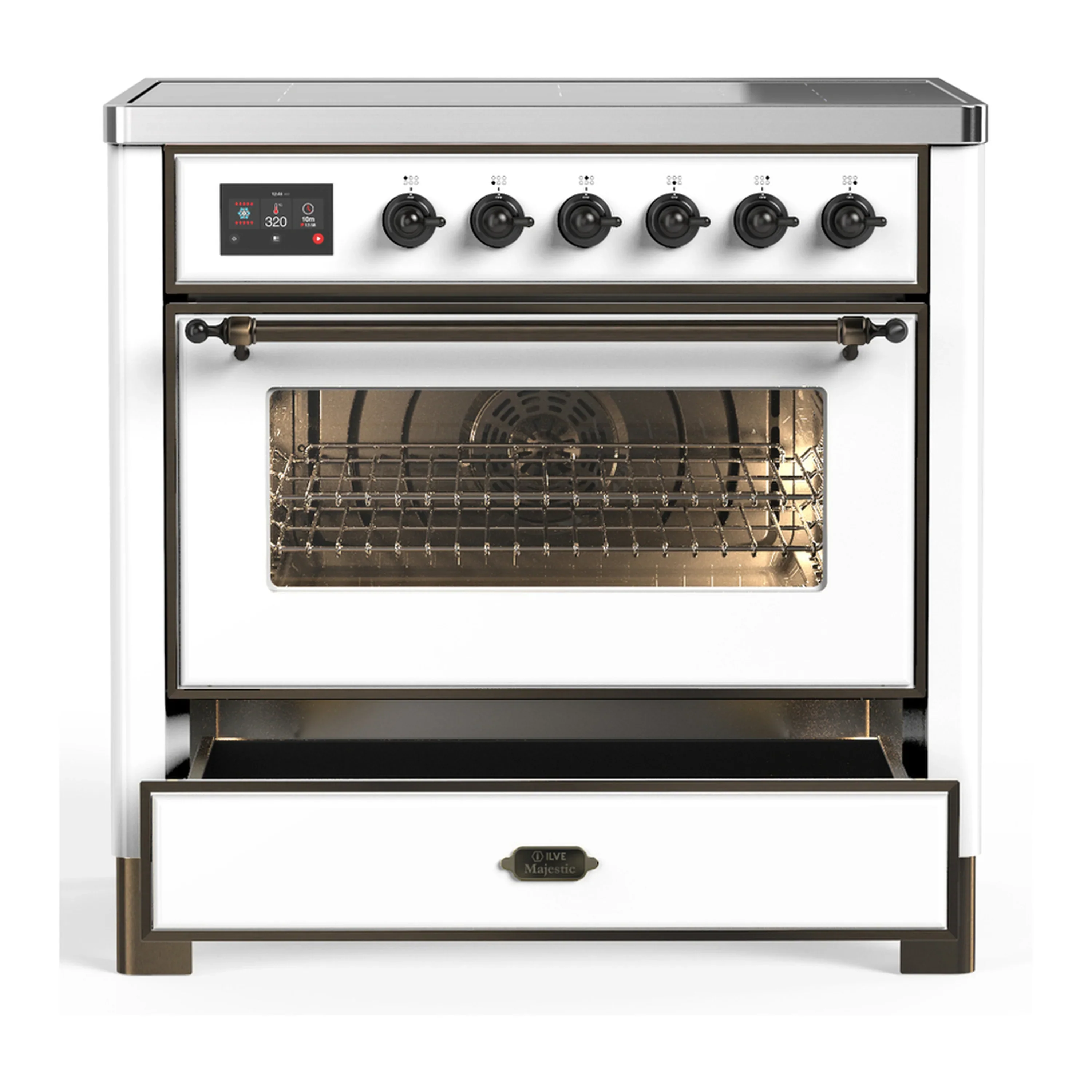 ILVE Majestic III 36-Inch Induction Range with 6 Induction Elements and Triple Glass Door Electric Oven in White with Burnished Trim (UMIB36NR3WHB) - Image 3