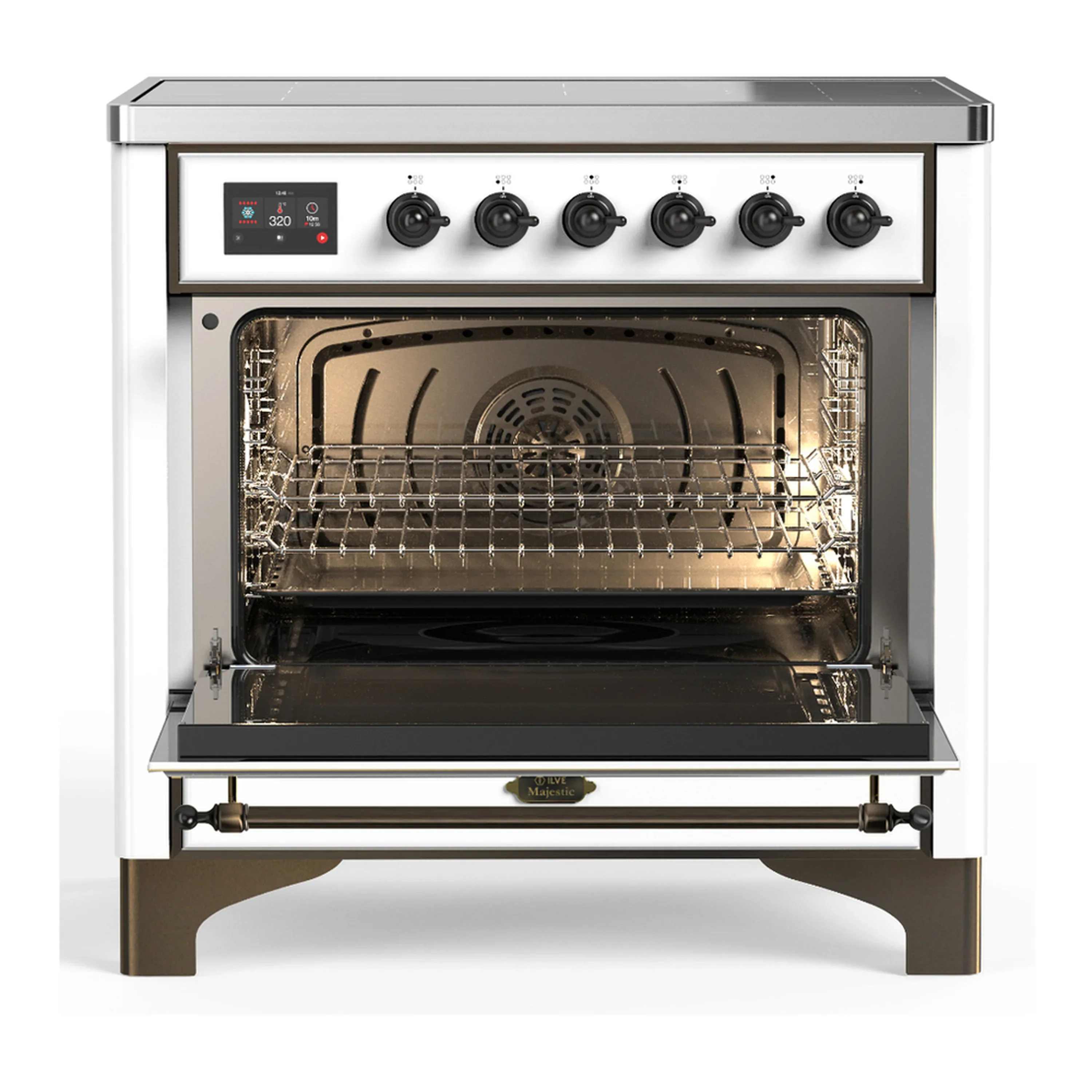 ILVE Majestic III 36-Inch Induction Range with 6 Induction Elements and Triple Glass Door Electric Oven in White with Burnished Trim (UMIB36NR3WHB) - Image 4